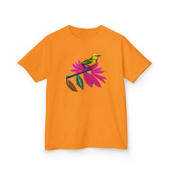 Birds on Floral Flow Kids T-Shirt, Children's Graphic Tee, Spring Bird Print Shirt, Nature Theme Youth Apparel, Kids Botanical Theme Top