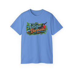 Antigua & Barbuda Nature Color Splash Tee, Caribbean Island Colorful T-shirt, Vibrant Nature Birds Green Shirt