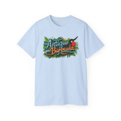 Antigua & Barbuda Nature Color Splash Tee, Caribbean Island Colorful T-shirt, Vibrant Nature Birds Green Shirt