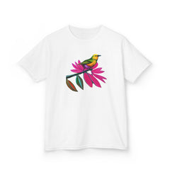 Birds on Floral Flow Kids T-Shirt, Children's Graphic Tee, Spring Bird Print Shirt, Nature Theme Youth Apparel, Kids Botanical Theme Top