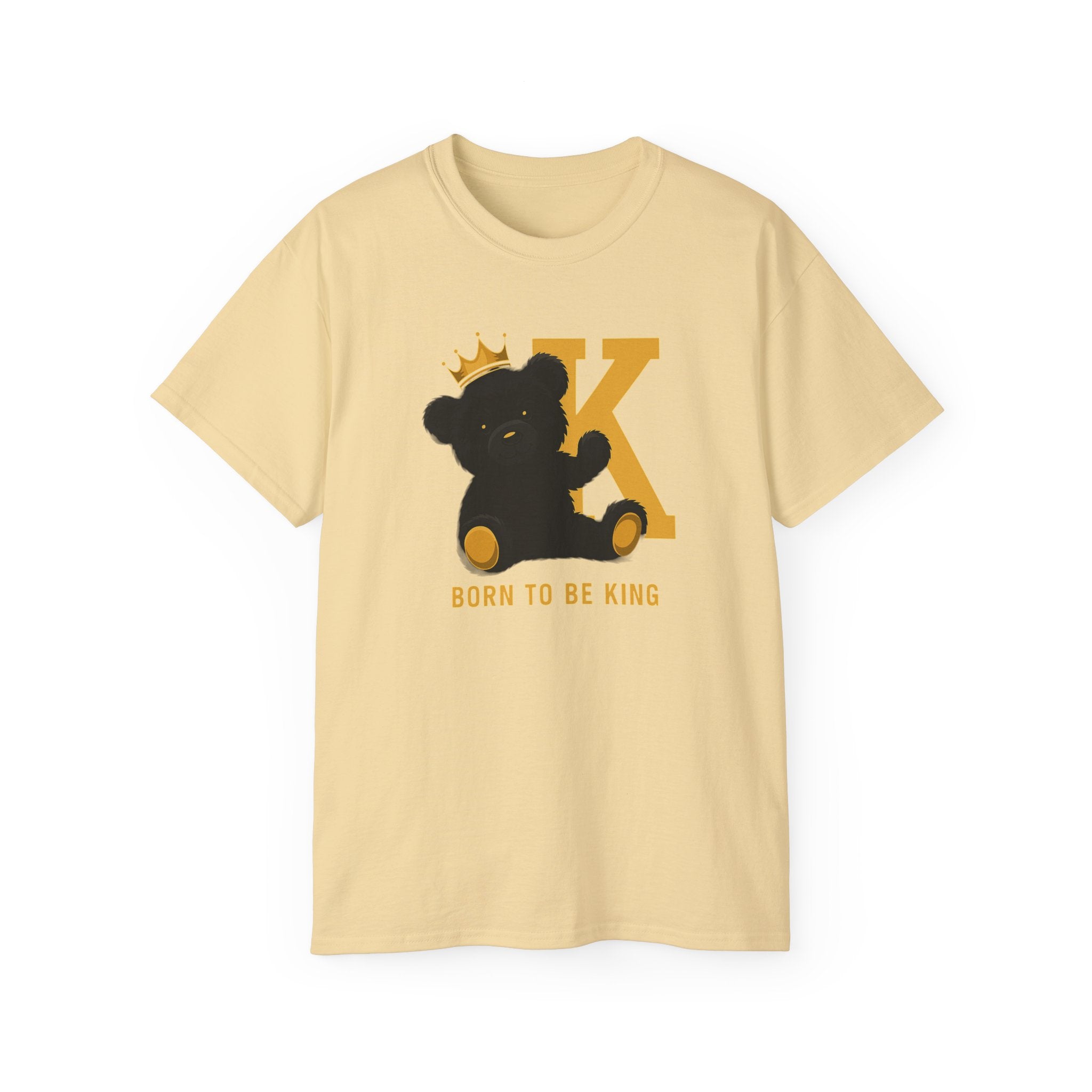 Born To Be King Tee, Bear Print T-Shirt, Bold Letter Animal Print Tee, Cute Bear T-Shirt, Bear With Crown Print Tee