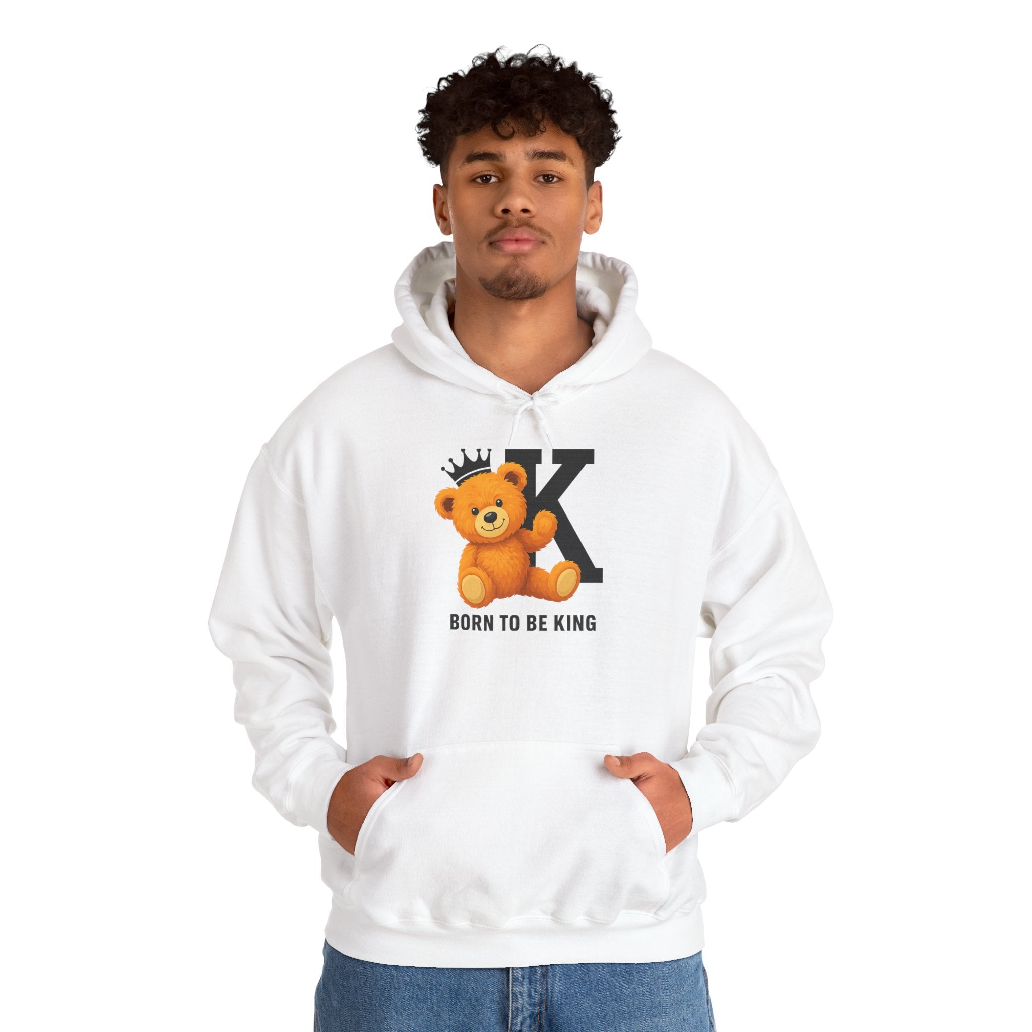 Born To Be King Hoodie, Bear Print Pullover, Bold Letter Animal Print Hoodie, Cute Bear Hoodie, Bear With Crown Print Pullover