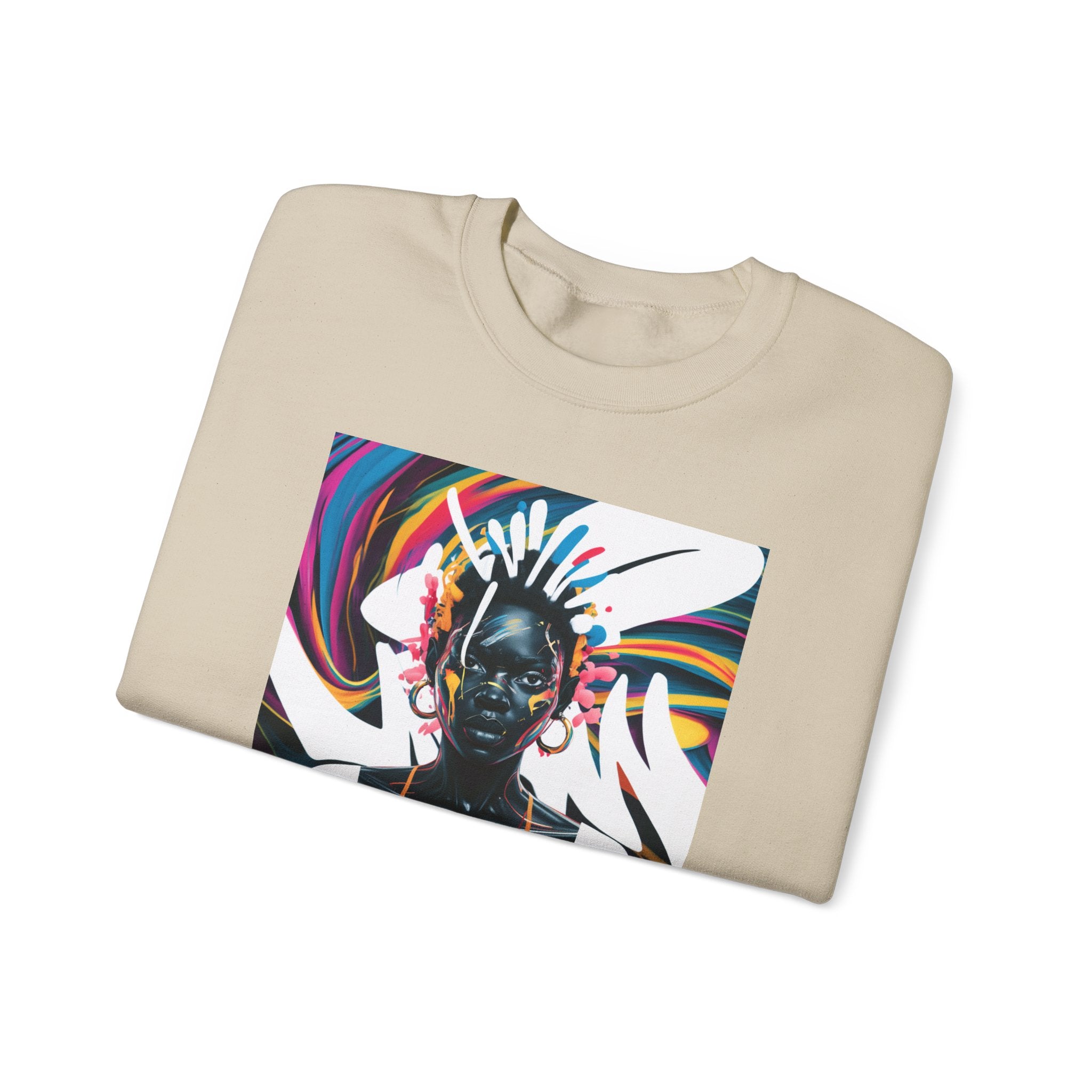 Sudadera unisex con estampado de reina africana y salpicaduras de color