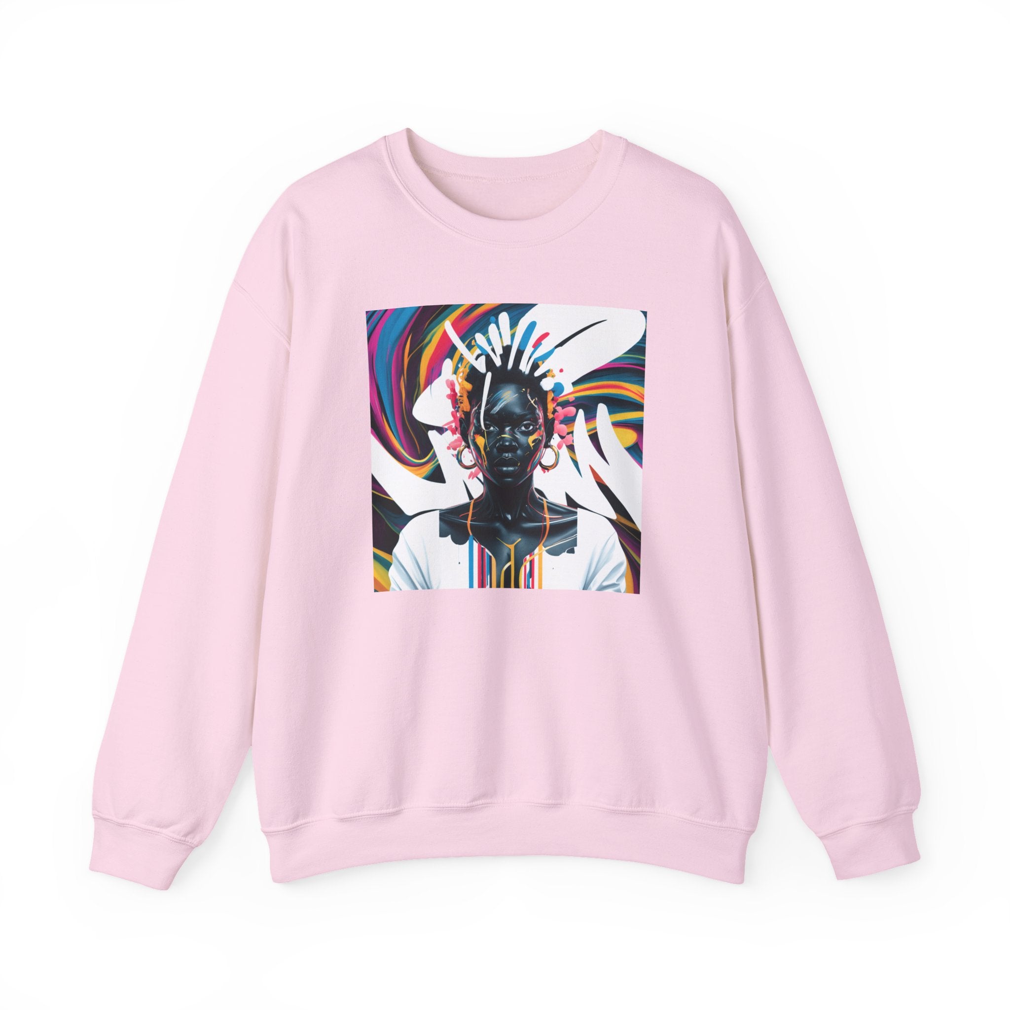 Sudadera unisex con estampado de reina africana y salpicaduras de color
