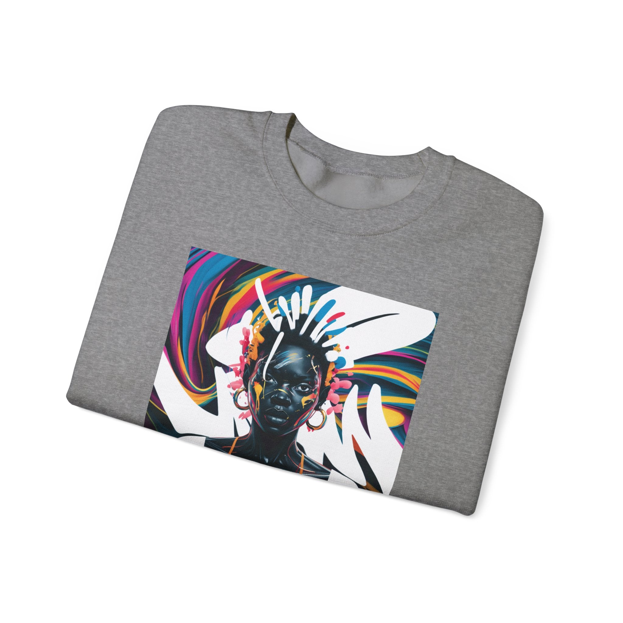 Sudadera unisex con estampado de reina africana y salpicaduras de color