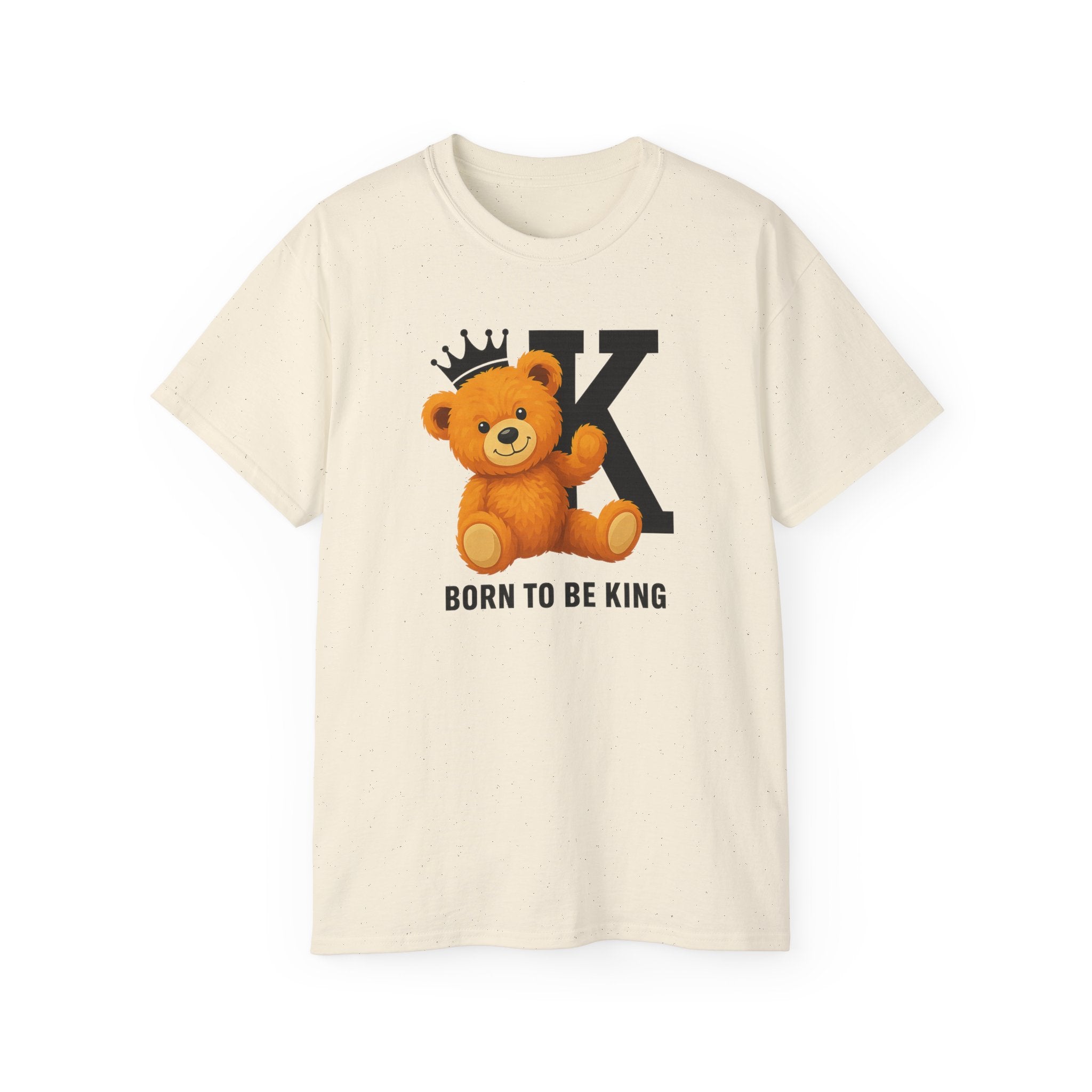Born To Be King Tee, Bear Print T-Shirt, Bold Letter Animal Print Tee, Cute Bear T-Shirt, Bear With Crown Print Tee