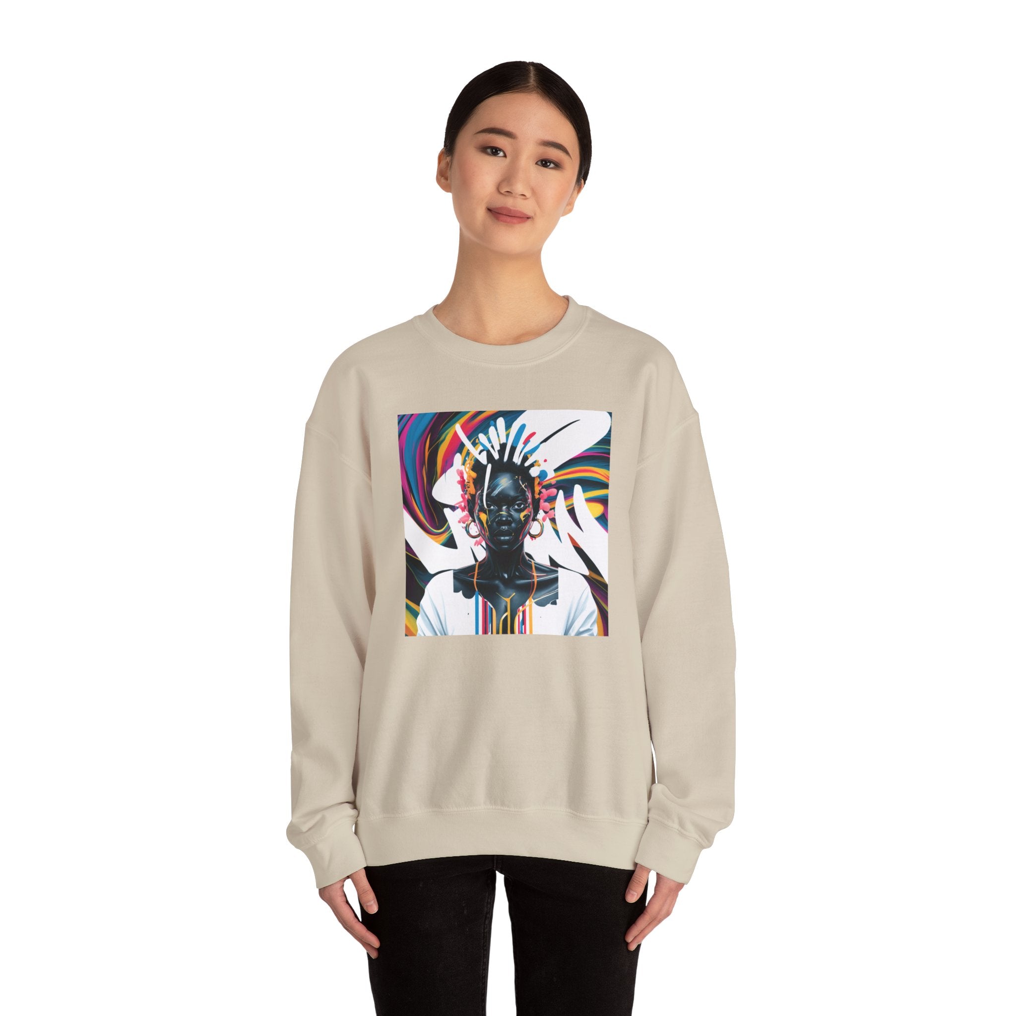 Sudadera unisex con estampado de reina africana y salpicaduras de color
