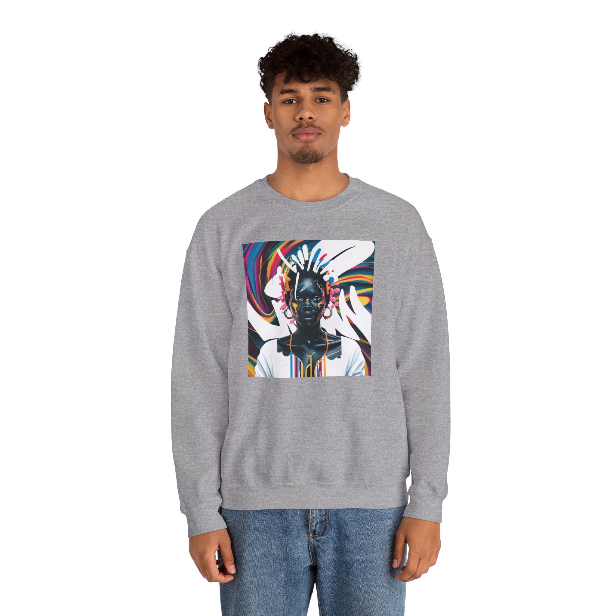 Sudadera unisex con estampado de reina africana y salpicaduras de color