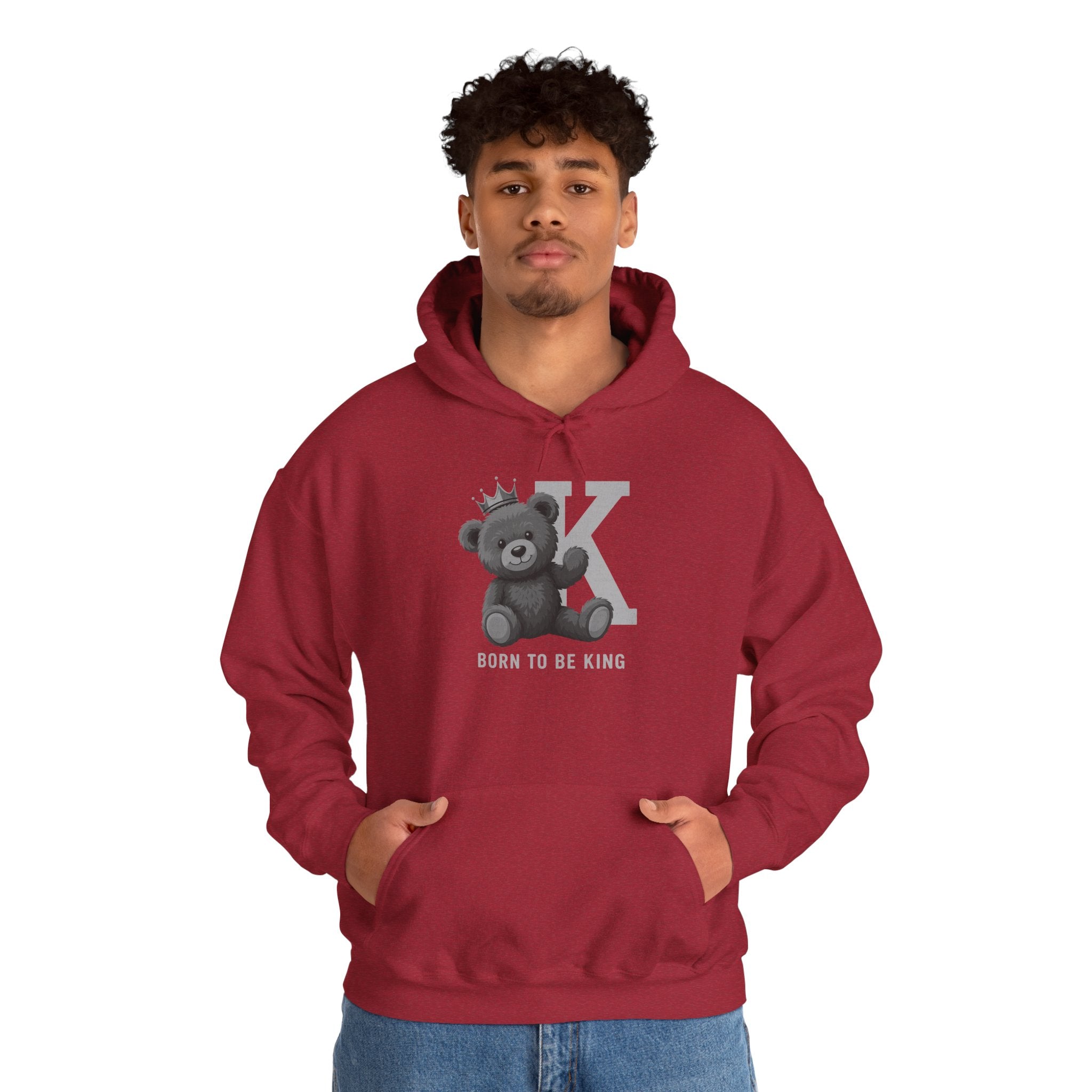 Born To Be King Hoodie, Bear Print Pullover, Bold Letter Animal Print Hoodie, Cute Bear Hoodie, Bear With Crown Print Pullover