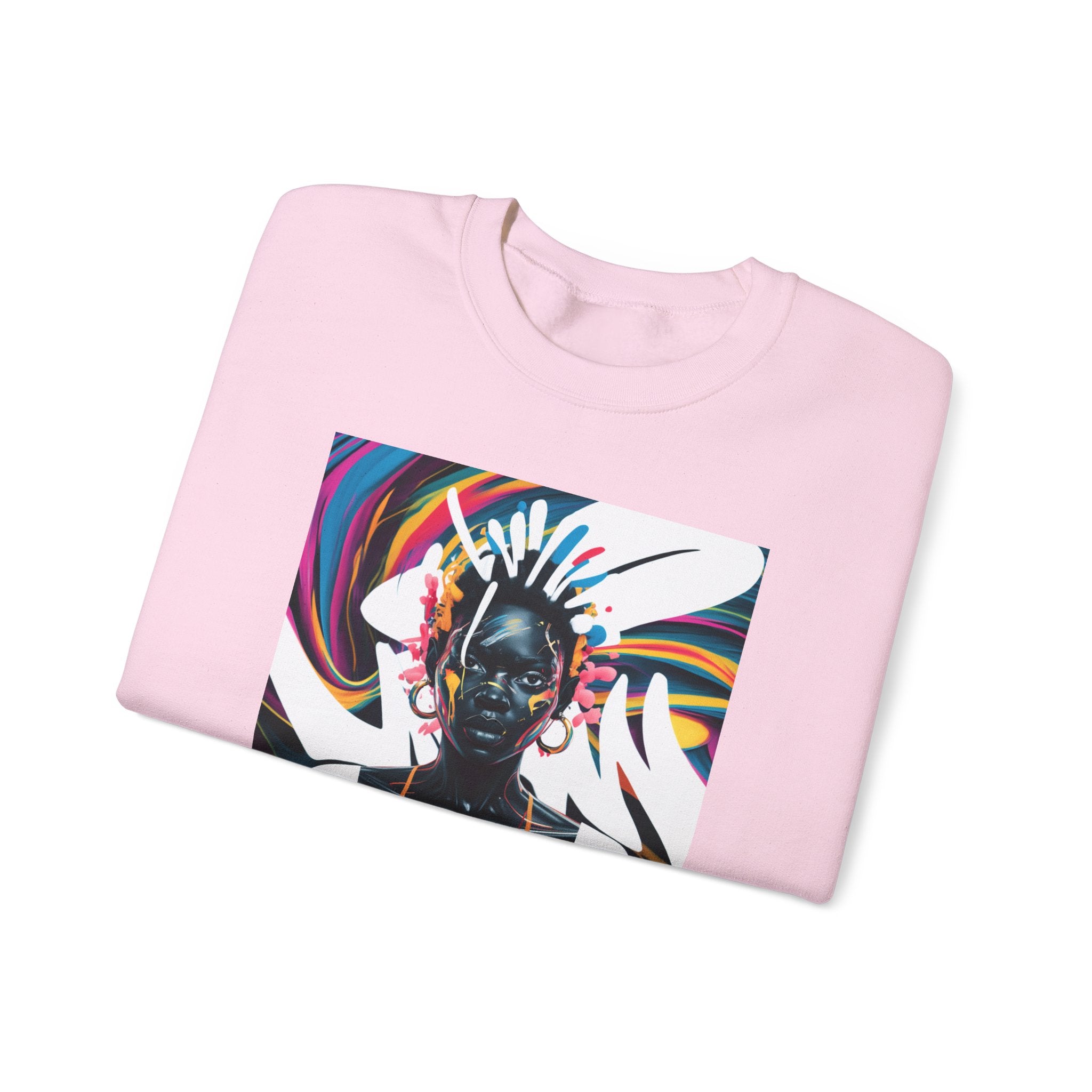Sudadera unisex con estampado de reina africana y salpicaduras de color
