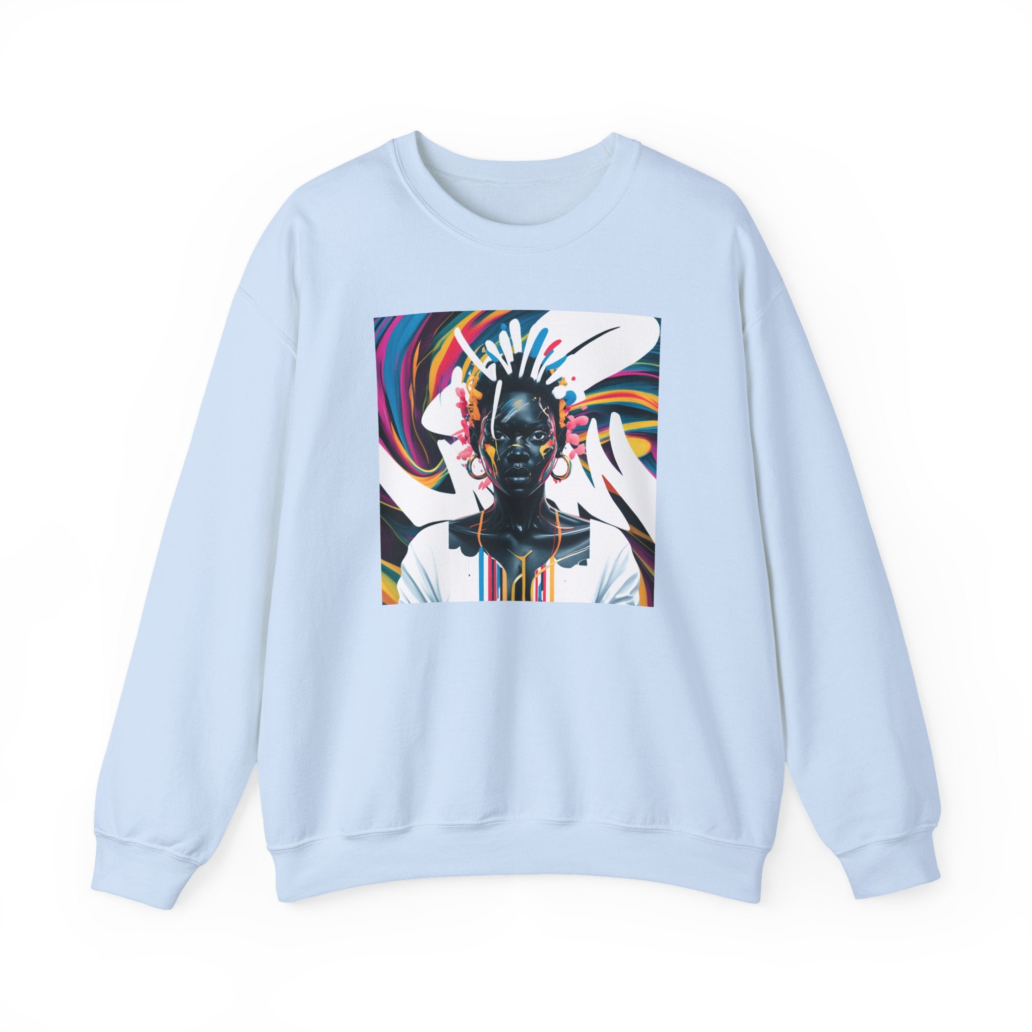 Sudadera unisex con estampado de reina africana y salpicaduras de color