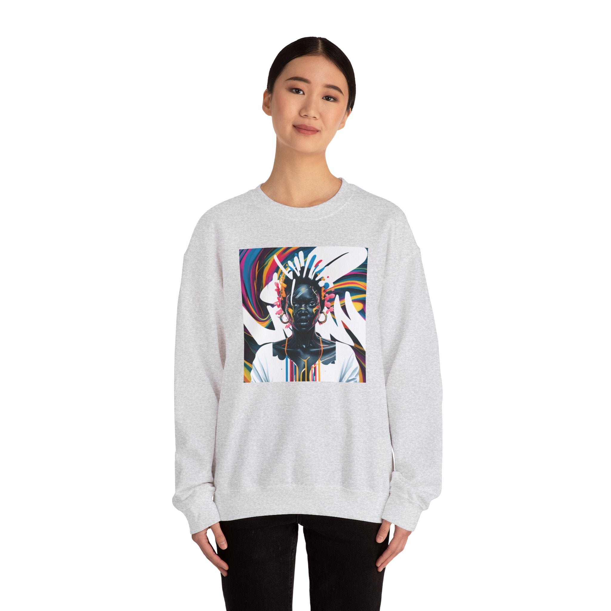 Sudadera unisex con estampado de reina africana y salpicaduras de color