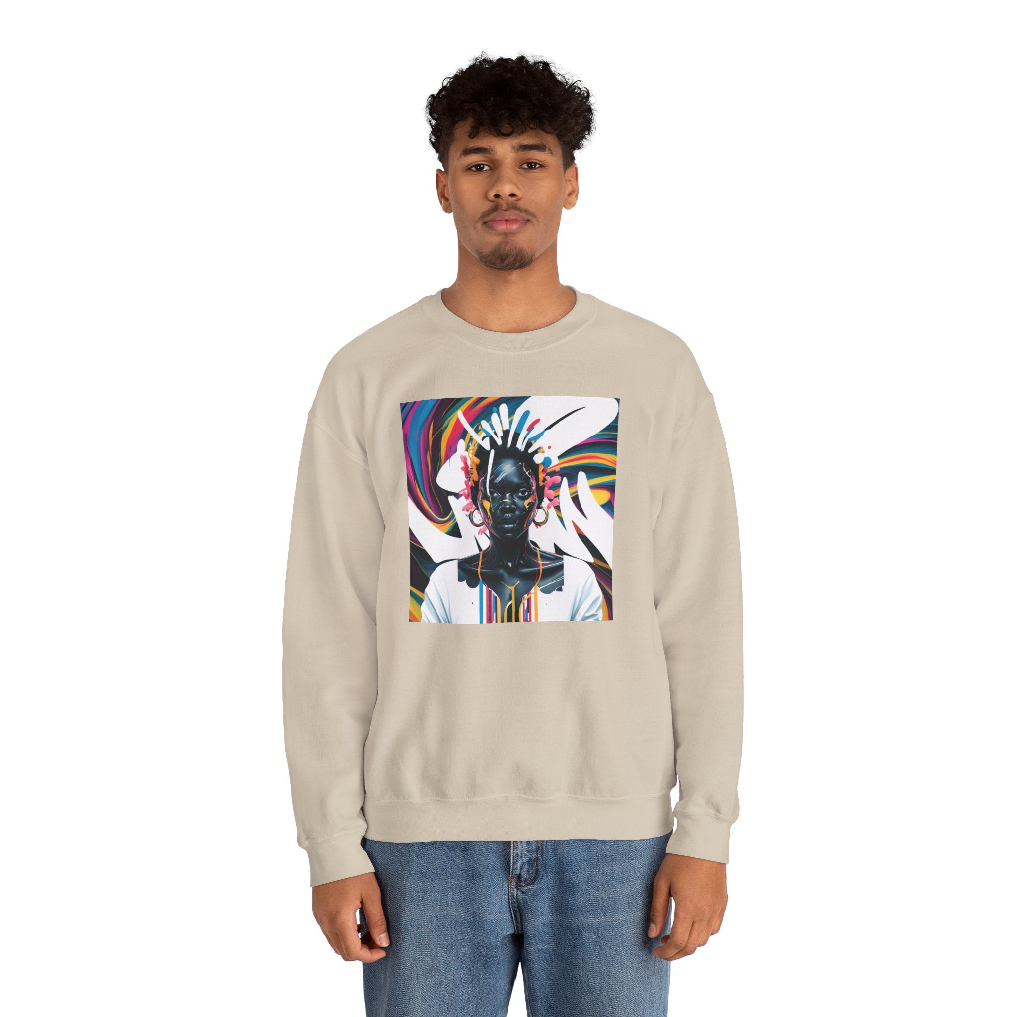 Sudadera unisex con estampado de reina africana y salpicaduras de color