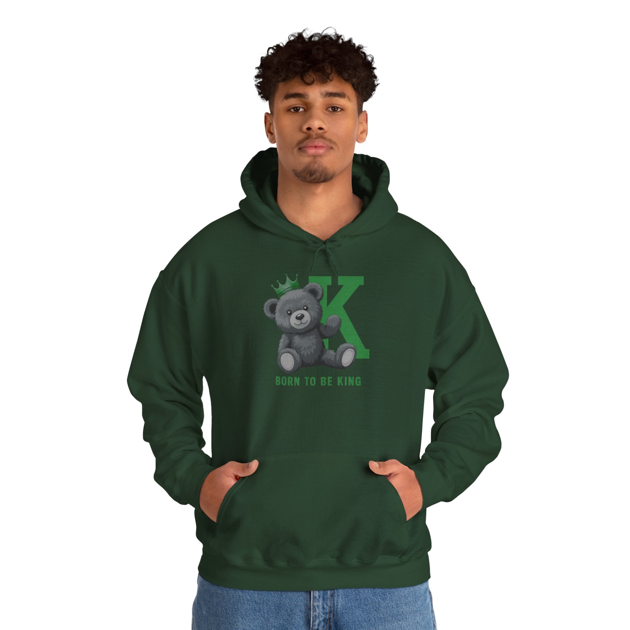Born To Be King Hoodie, Bear Print Pullover, Bold Letter Animal Print Hoodie, Cute Bear Hoodie, Bear With Crown Print Pullover