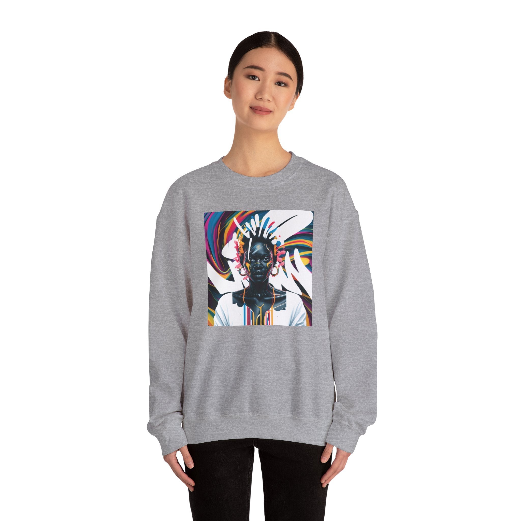 Sudadera unisex con estampado de reina africana y salpicaduras de color