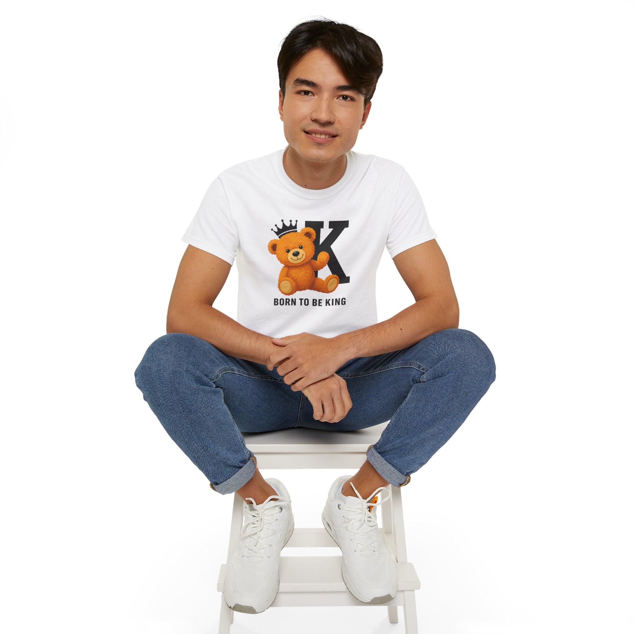 Born To Be King Tee, Bear Print T-Shirt, Bold Letter Animal Print Tee, Cute Bear T-Shirt, Bear With Crown Print Tee