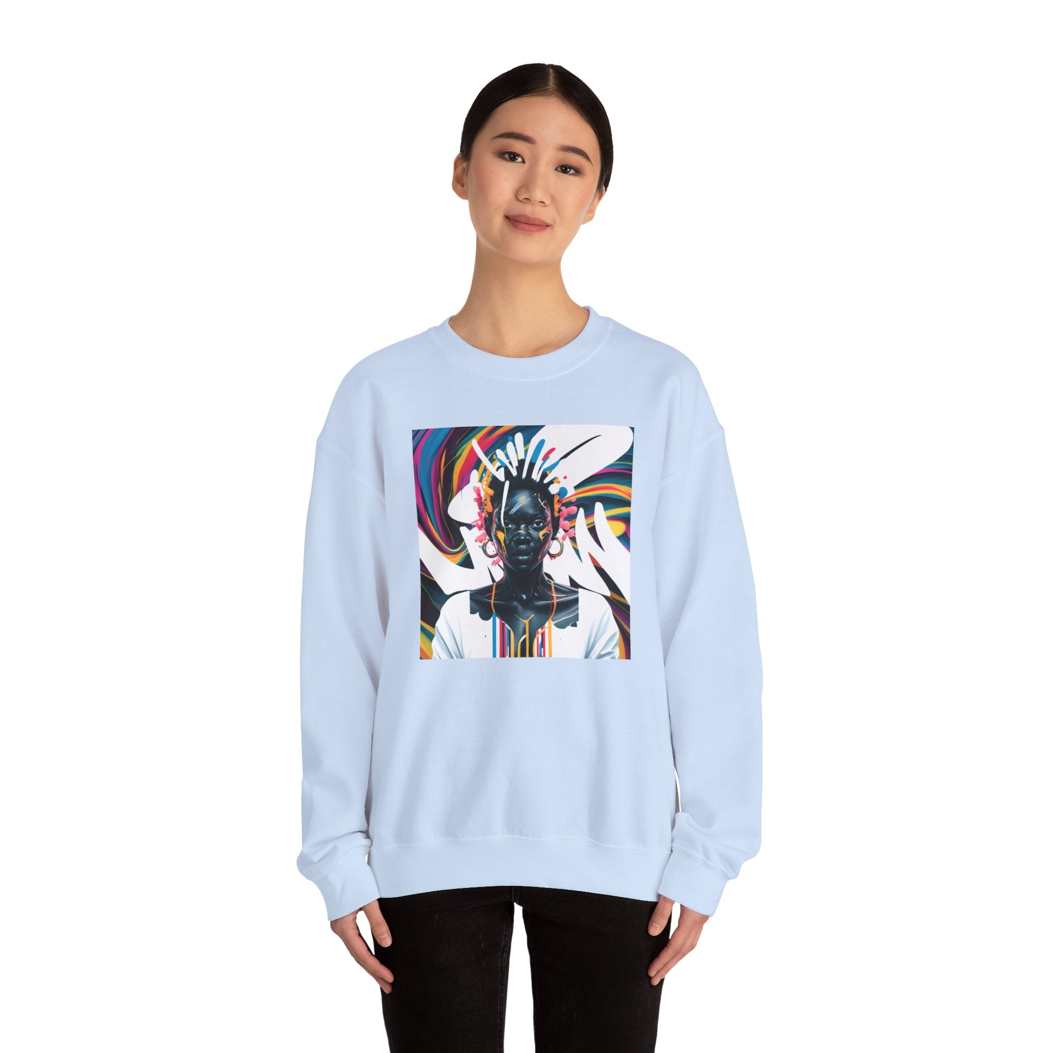 Sudadera unisex con estampado de reina africana y salpicaduras de color