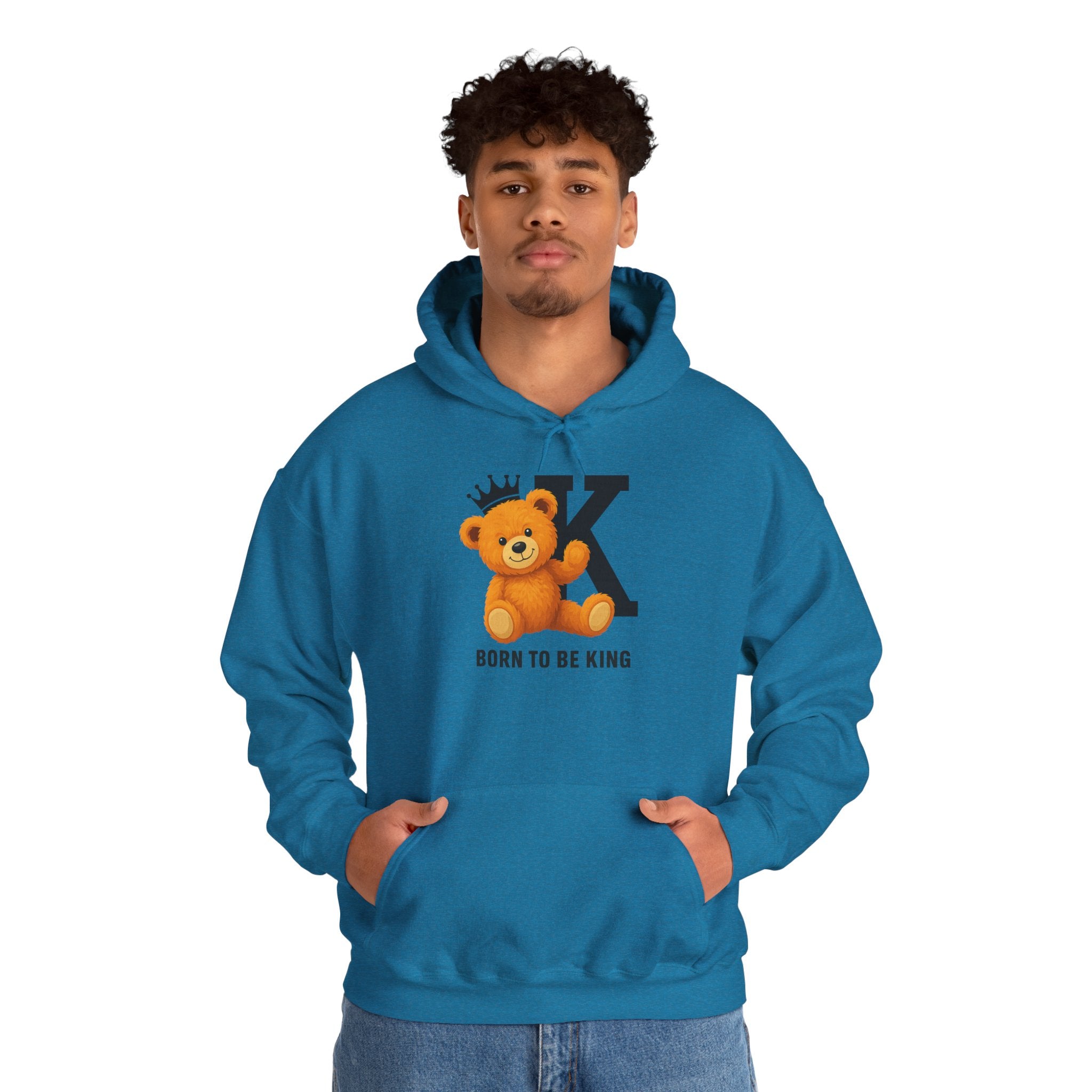 Born To Be King Hoodie, Bear Print Pullover, Bold Letter Animal Print Hoodie, Cute Bear Hoodie, Bear With Crown Print Pullover