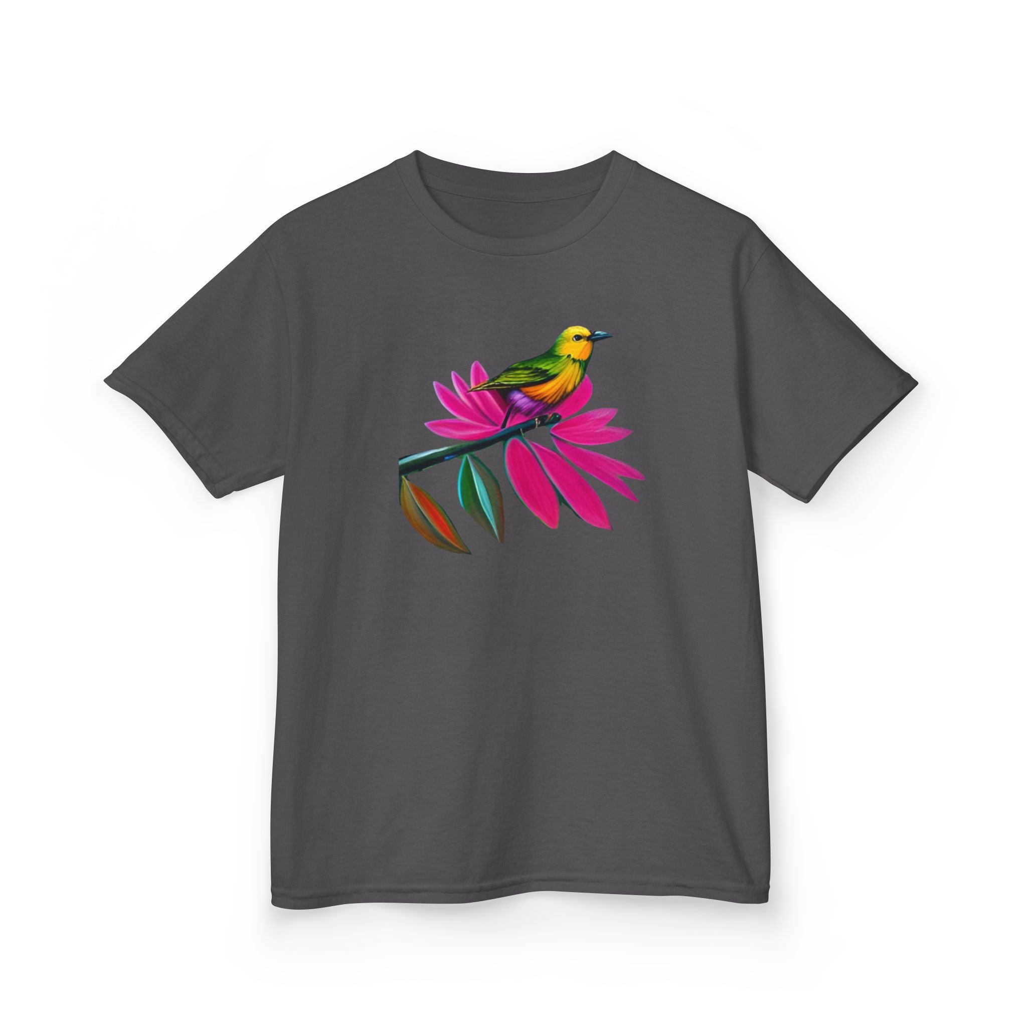 Birds on Floral Flow Kids T-Shirt, Children's Graphic Tee, Spring Bird Print Shirt, Nature Theme Youth Apparel, Kids Botanical Theme Top