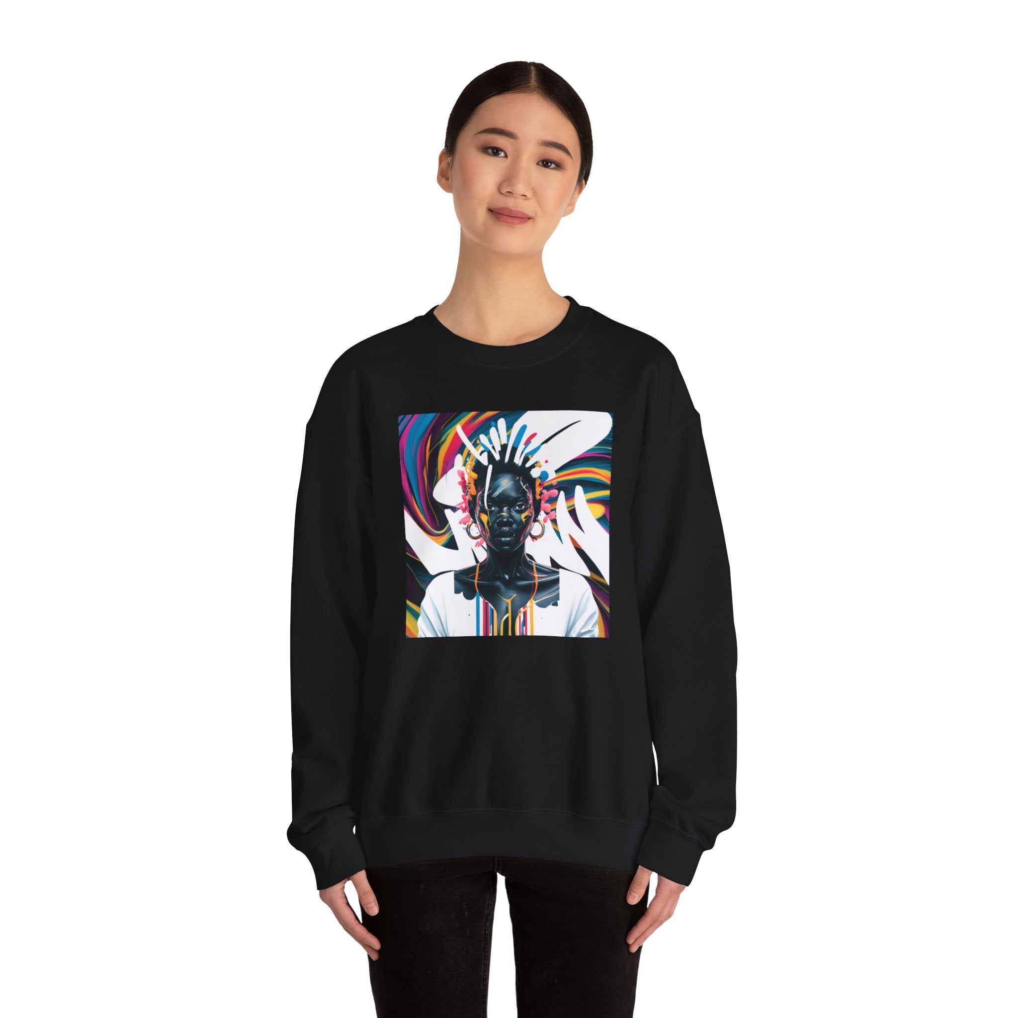 Sudadera unisex con estampado de reina africana y salpicaduras de color