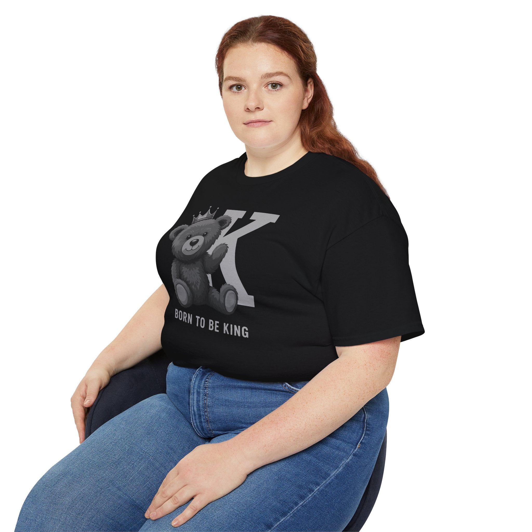 Born To Be King Tee, Bear Print T-Shirt, Bold Letter Animal Print Tee, Cute Bear T-Shirt, Bear With Crown Print Tee