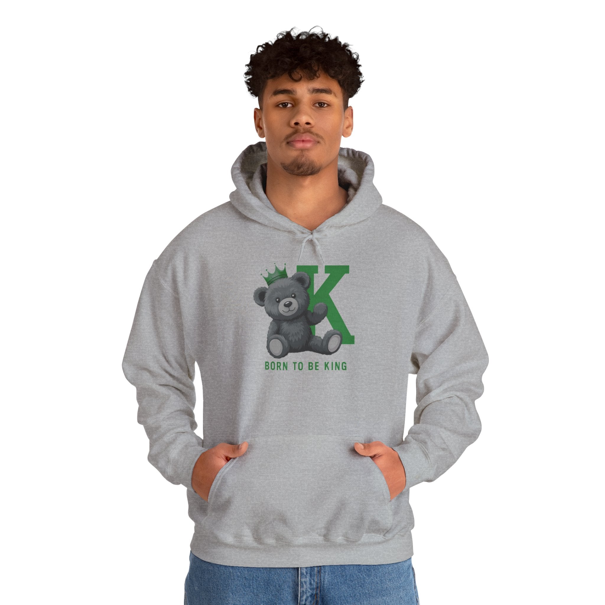 Born To Be King Hoodie, Bear Print Pullover, Bold Letter Animal Print Hoodie, Cute Bear Hoodie, Bear With Crown Print Pullover