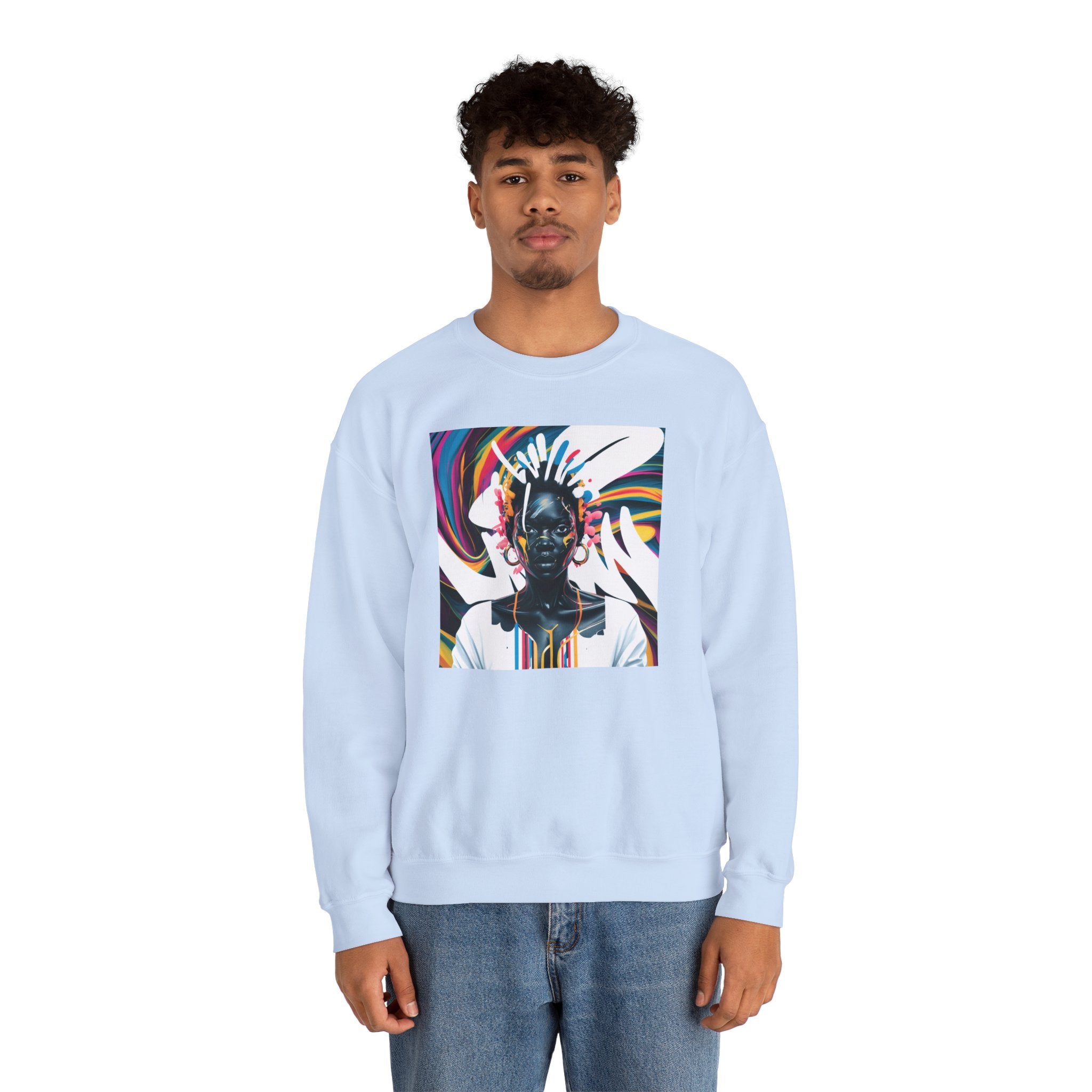 Sudadera unisex con estampado de reina africana y salpicaduras de color