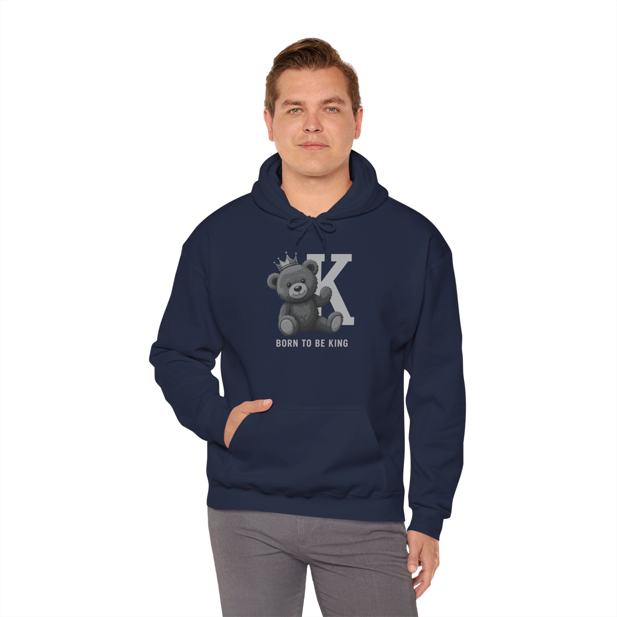 Born To Be King Hoodie, Bear Print Pullover, Bold Letter Animal Print Hoodie, Cute Bear Hoodie, Bear With Crown Print Pullover