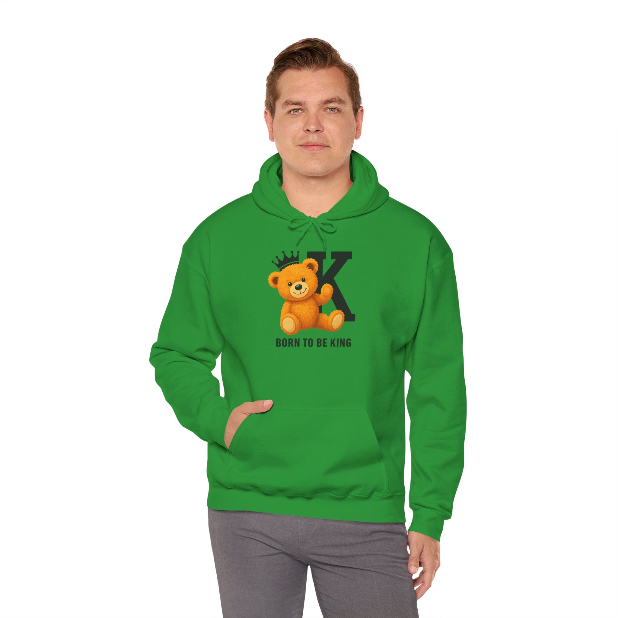 Born To Be King Hoodie, Bear Print Pullover, Bold Letter Animal Print Hoodie, Cute Bear Hoodie, Bear With Crown Print Pullover