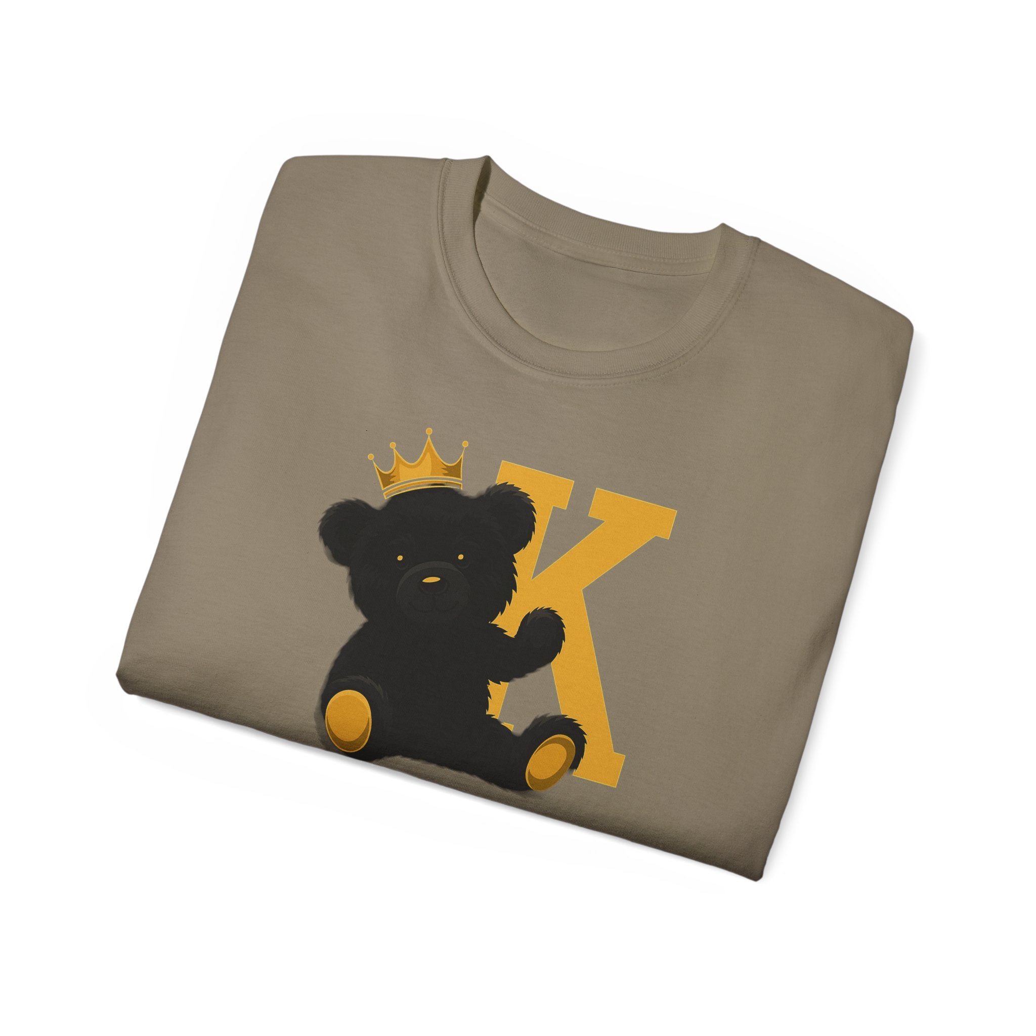 Born To Be King Tee, Bear Print T-Shirt, Bold Letter Animal Print Tee, Cute Bear T-Shirt, Bear With Crown Print Tee