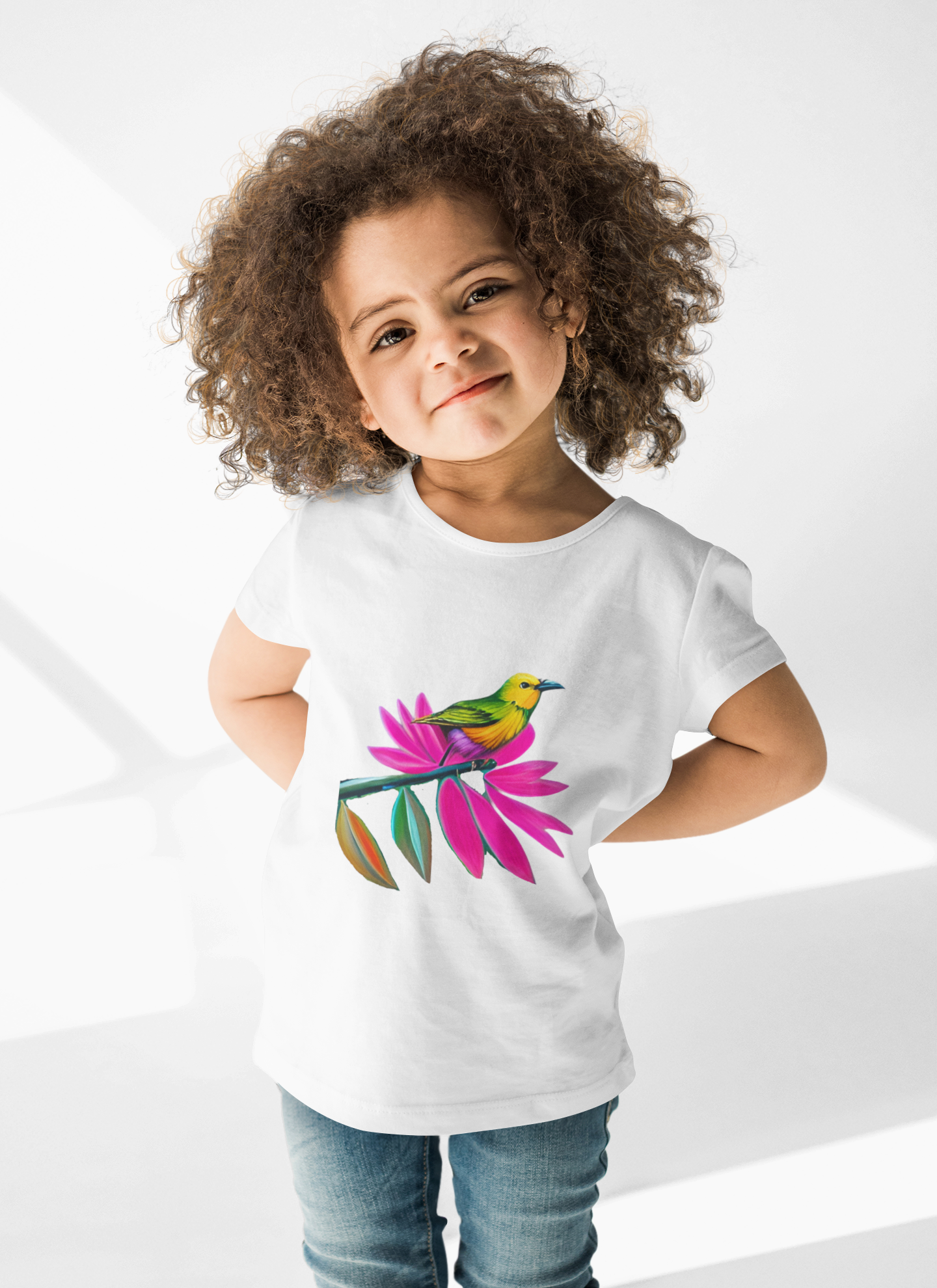 Birds on Floral Flow Kids T-Shirt, Children's Graphic Tee, Spring Bird Print Shirt, Nature Theme Youth Apparel, Kids Botanical Theme Top