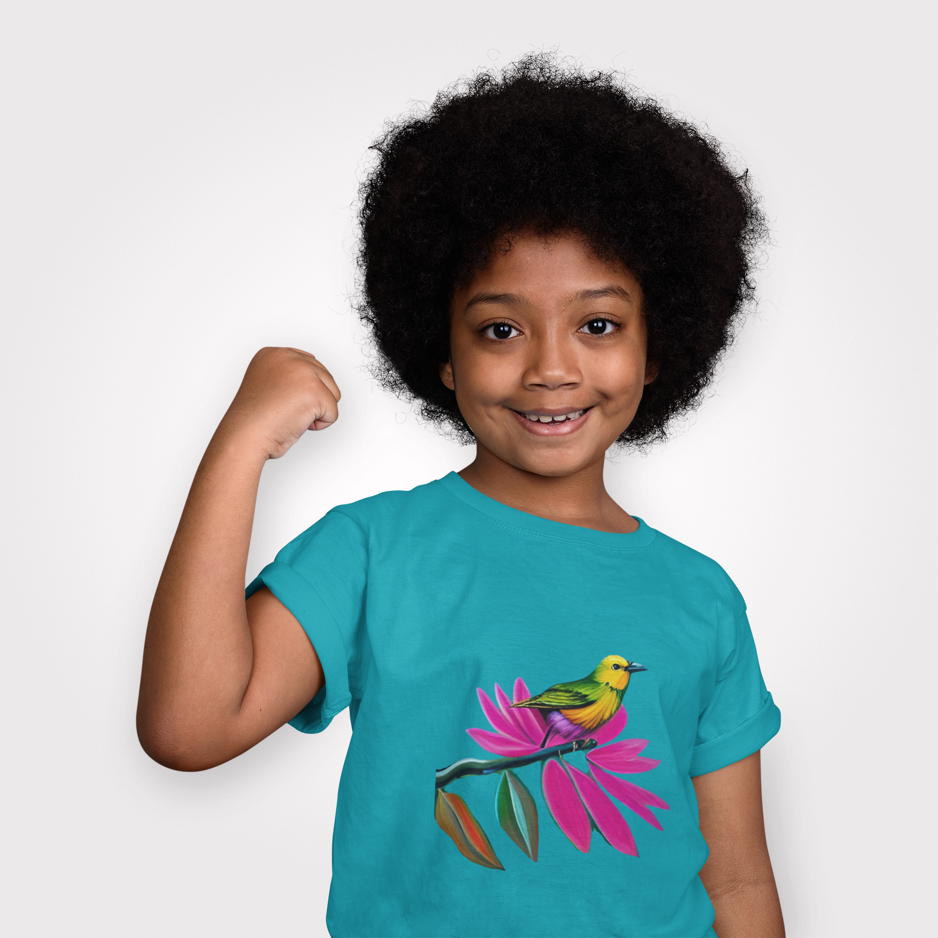 Birds on Floral Flow Kids T-Shirt, Children's Graphic Tee, Spring Bird Print Shirt, Nature Theme Youth Apparel, Kids Botanical Theme Top