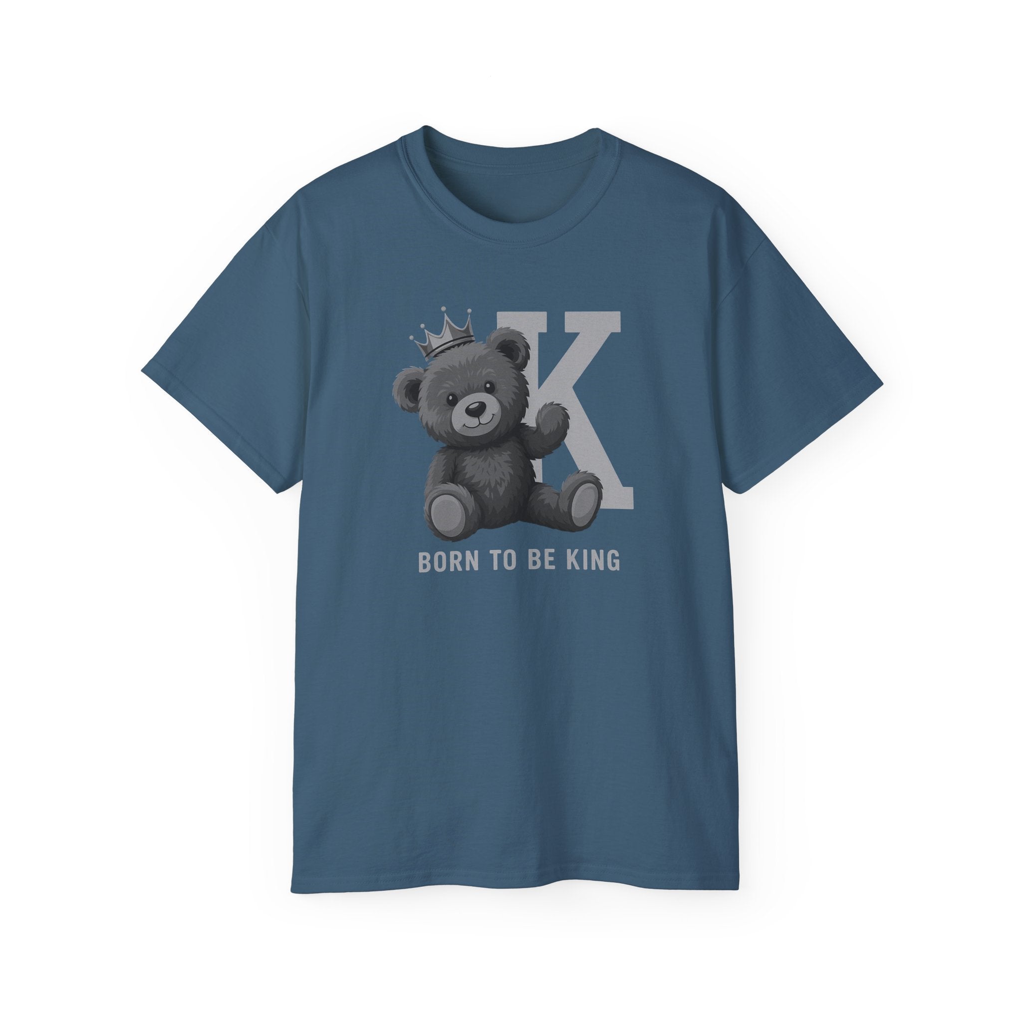 Born To Be King Tee, Bear Print T-Shirt, Bold Letter Animal Print Tee, Cute Bear T-Shirt, Bear With Crown Print Tee