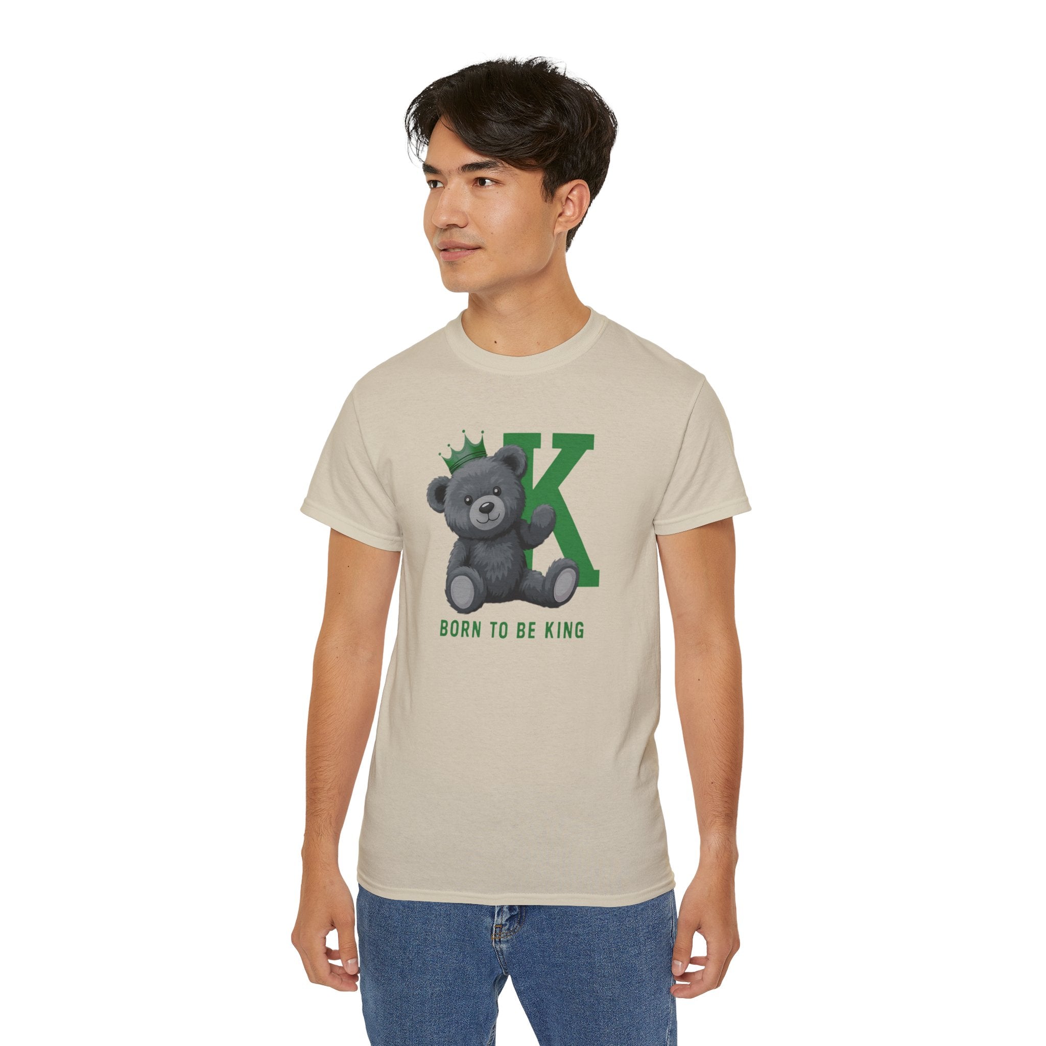 Born To Be King Tee, Bear Print T-Shirt, Bold Letter Animal Print Tee, Cute Bear T-Shirt, Bear With Crown Print Tee