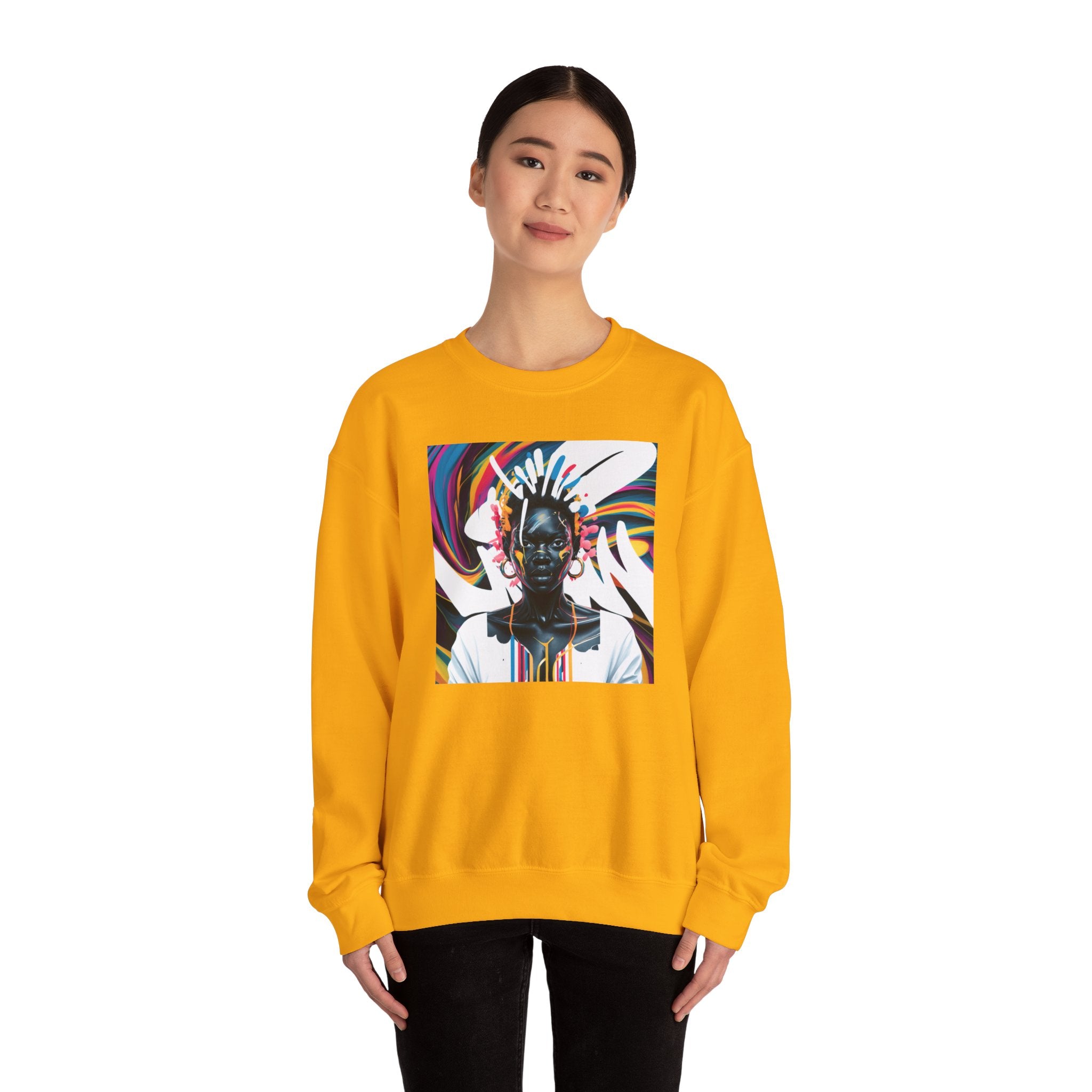 Sudadera unisex con estampado de reina africana y salpicaduras de color