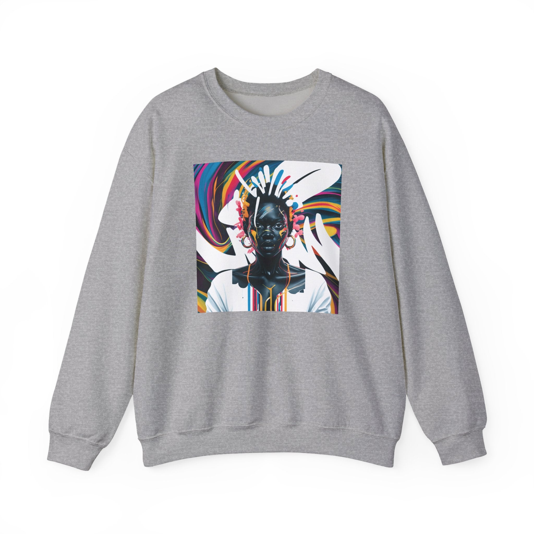Sudadera unisex con estampado de reina africana y salpicaduras de color