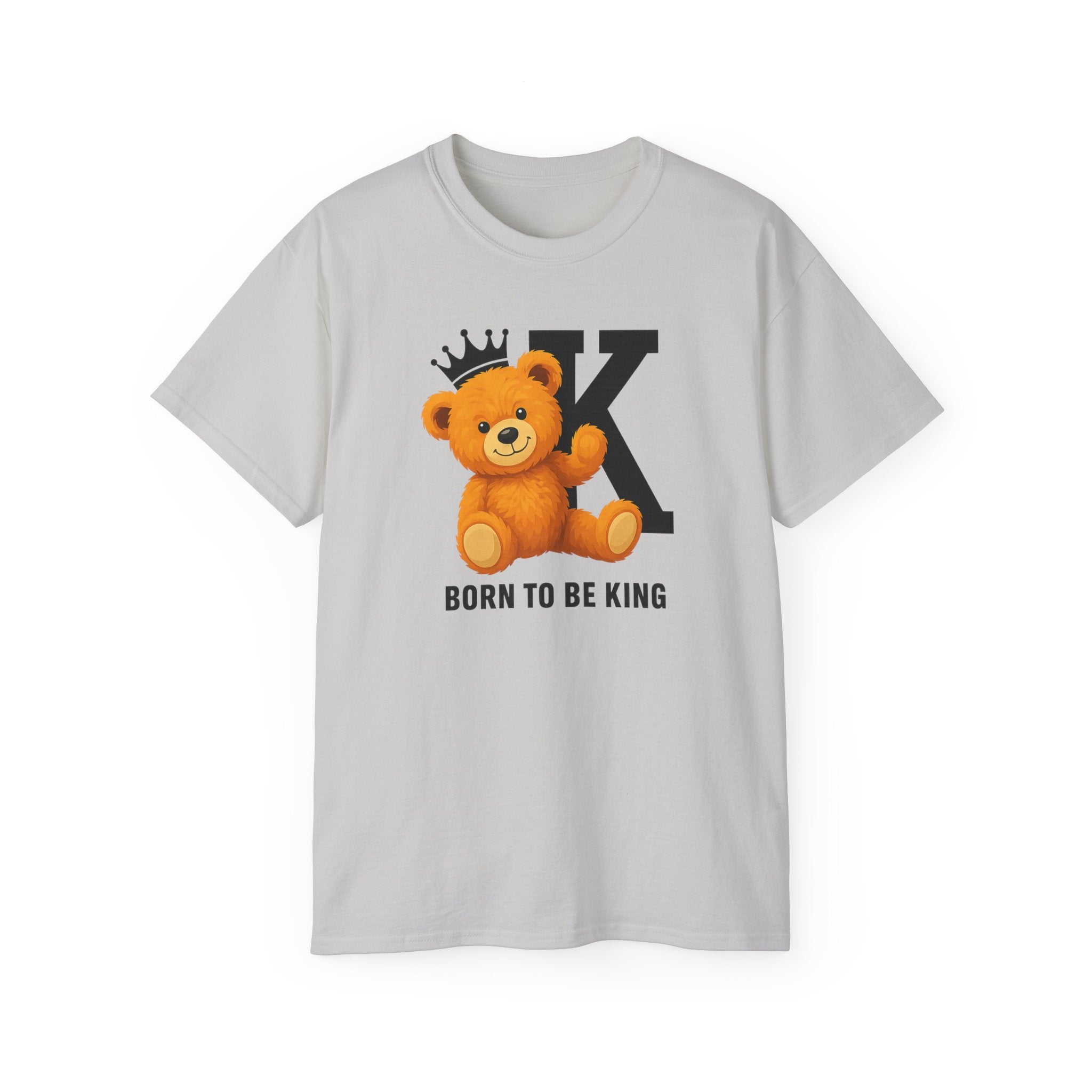 Born To Be King Tee, Bear Print T-Shirt, Bold Letter Animal Print Tee, Cute Bear T-Shirt, Bear With Crown Print Tee