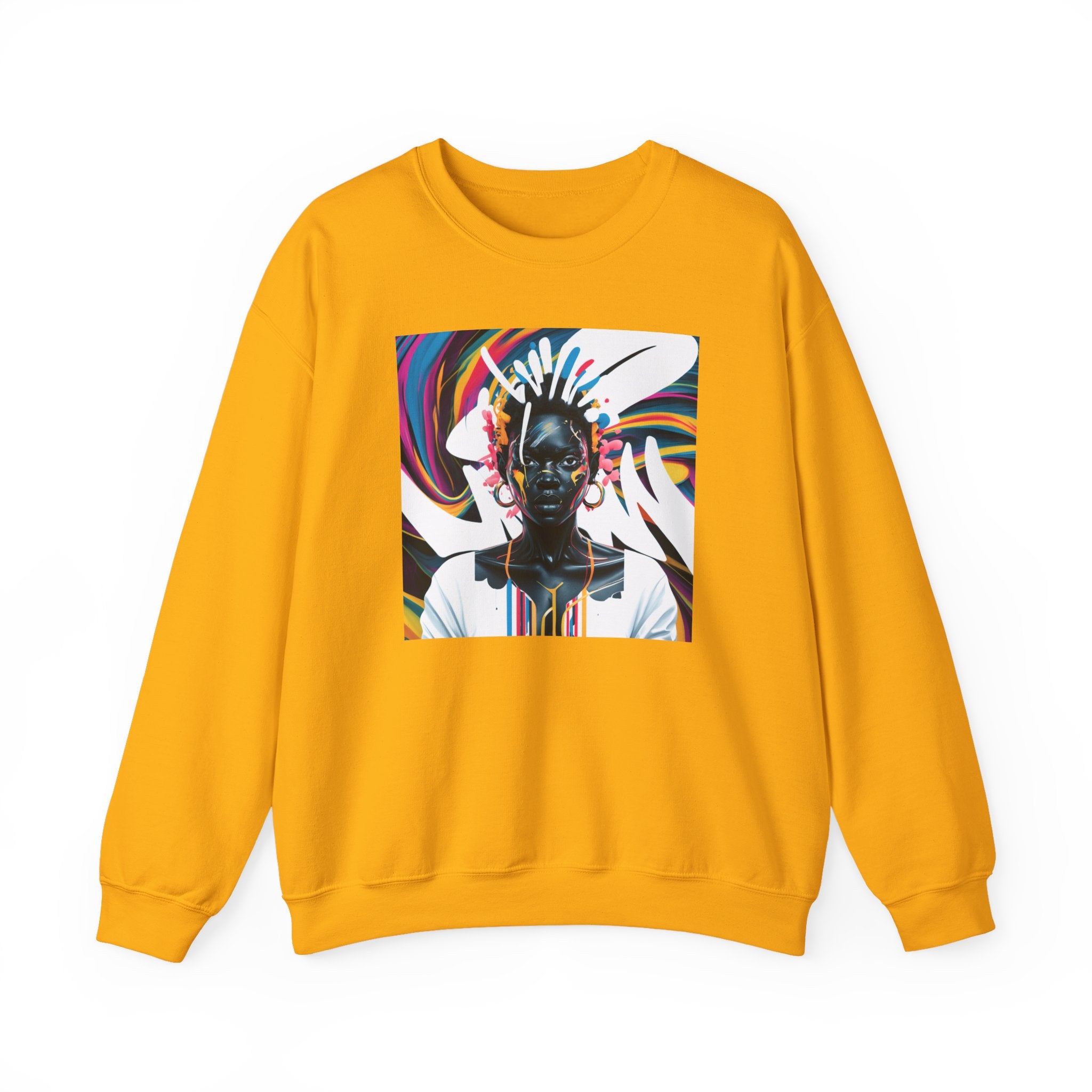 Sudadera unisex con estampado de reina africana y salpicaduras de color