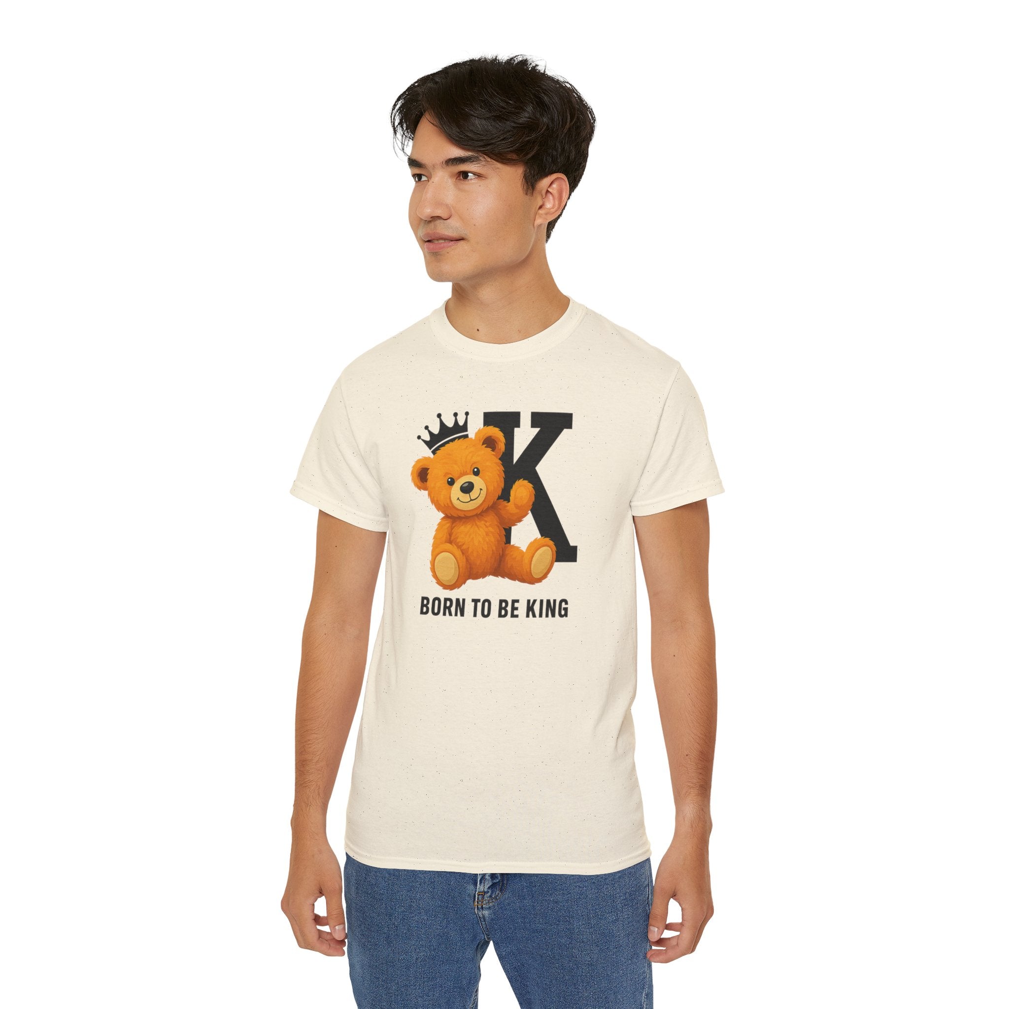 Born To Be King Tee, Bear Print T-Shirt, Bold Letter Animal Print Tee, Cute Bear T-Shirt, Bear With Crown Print Tee