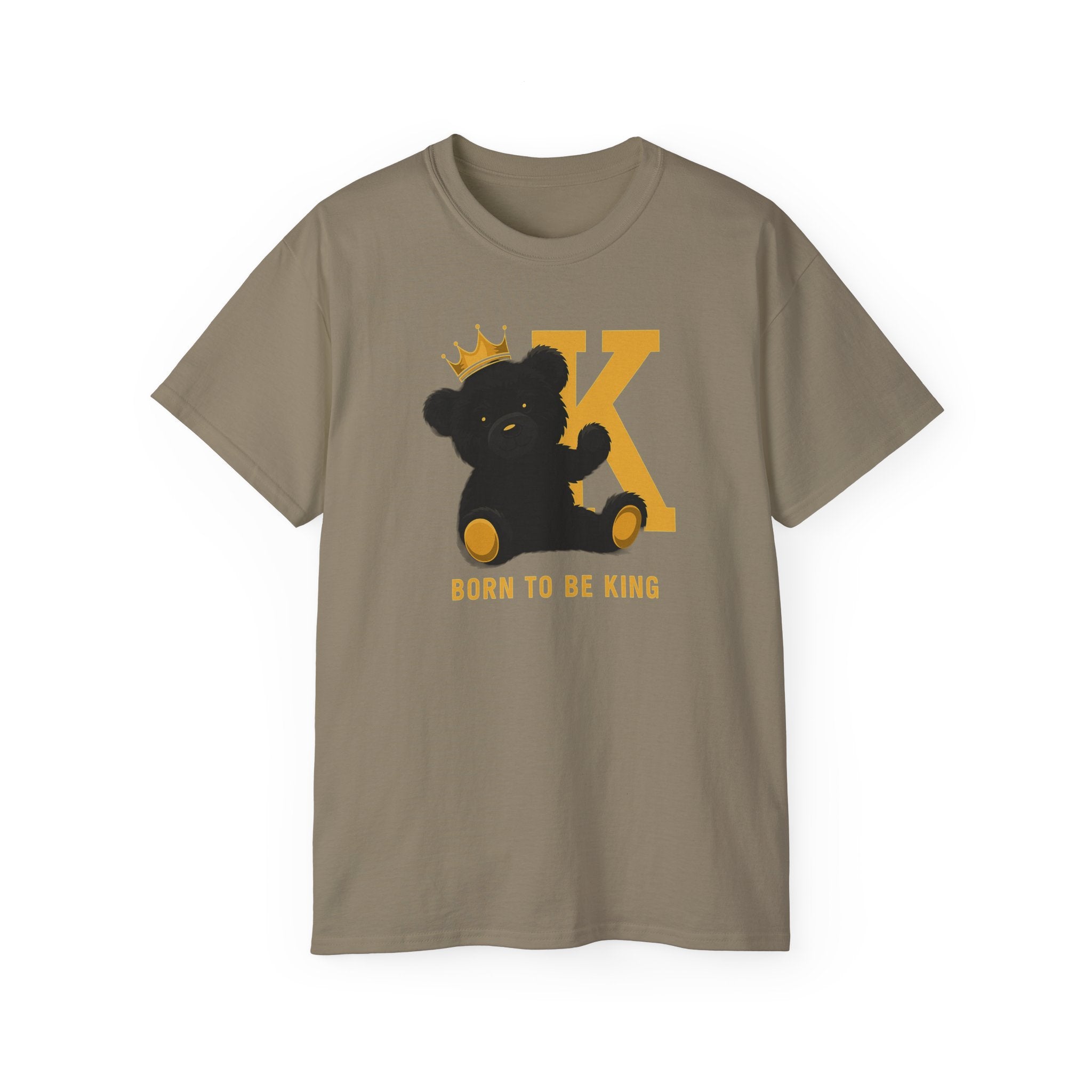 Born To Be King Tee, Bear Print T-Shirt, Bold Letter Animal Print Tee, Cute Bear T-Shirt, Bear With Crown Print Tee