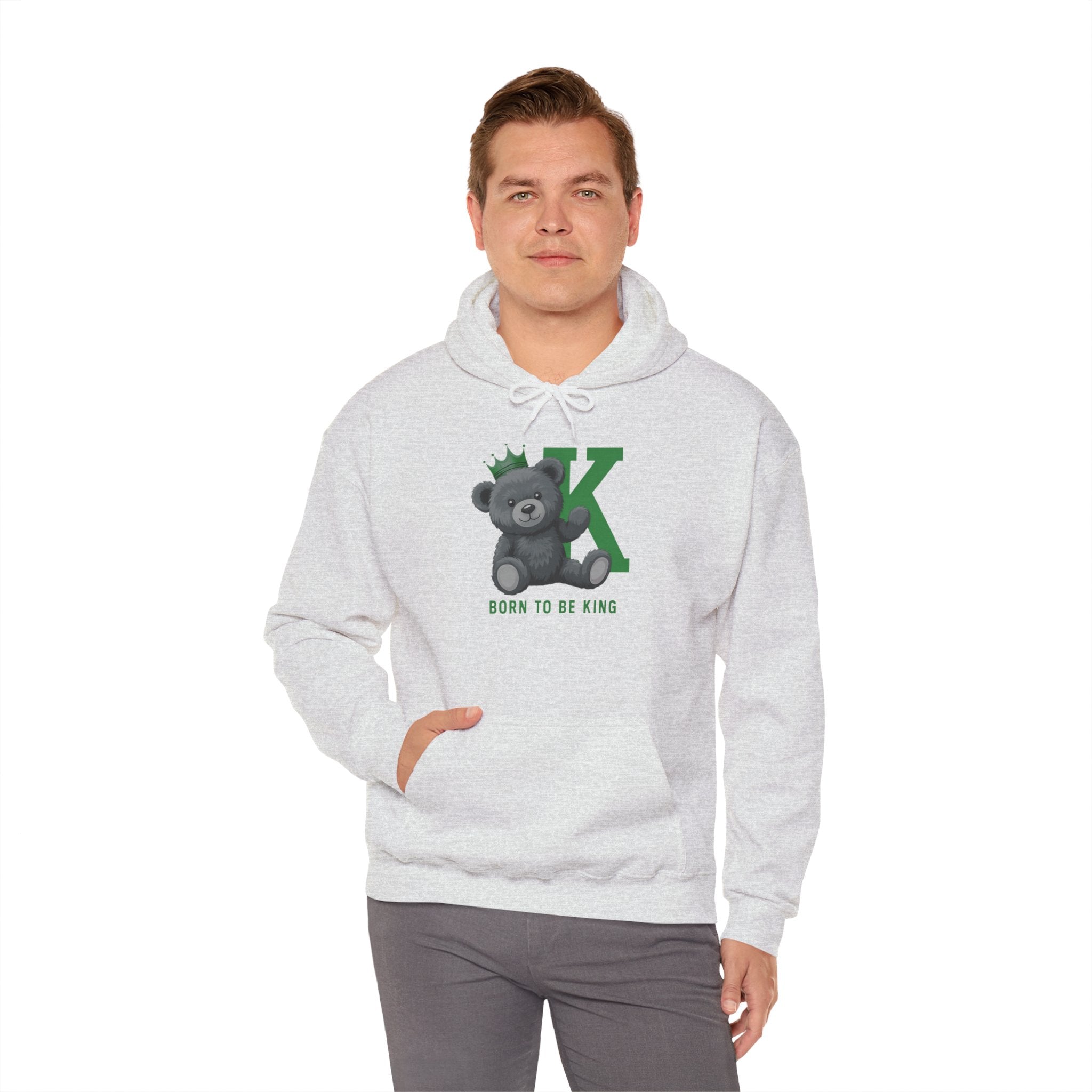 Born To Be King Hoodie, Bear Print Pullover, Bold Letter Animal Print Hoodie, Cute Bear Hoodie, Bear With Crown Print Pullover