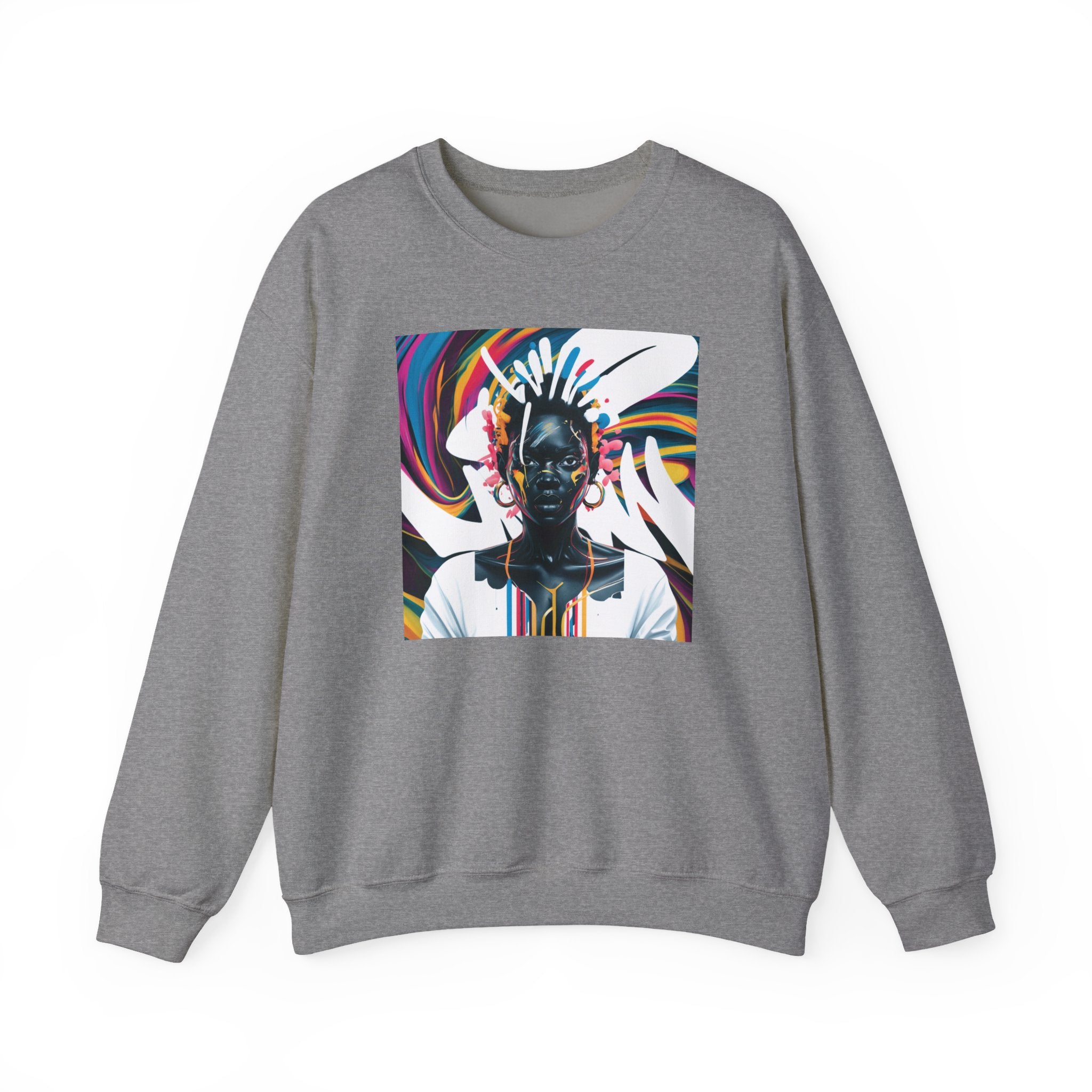 Sudadera unisex con estampado de reina africana y salpicaduras de color