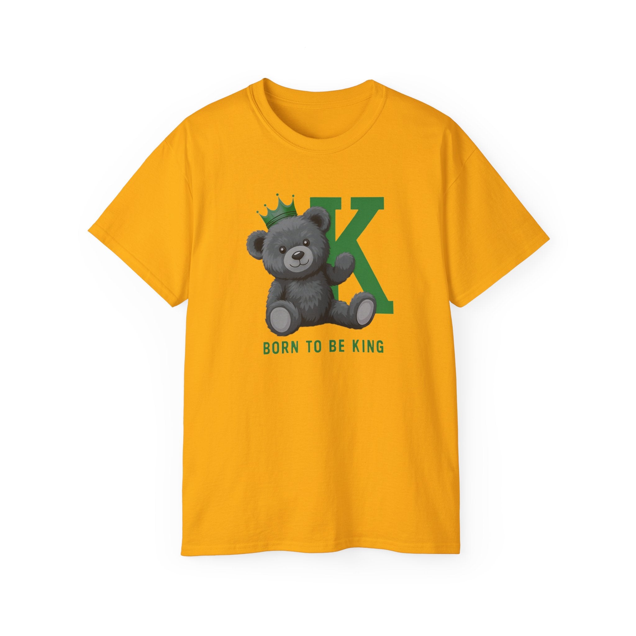Born To Be King Tee, Bear Print T-Shirt, Bold Letter Animal Print Tee, Cute Bear T-Shirt, Bear With Crown Print Tee