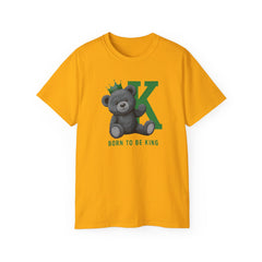 Born To Be King Tee, Bear Print T-Shirt, Bold Letter Animal Print Tee, Cute Bear T-Shirt, Bear With Crown Print Tee