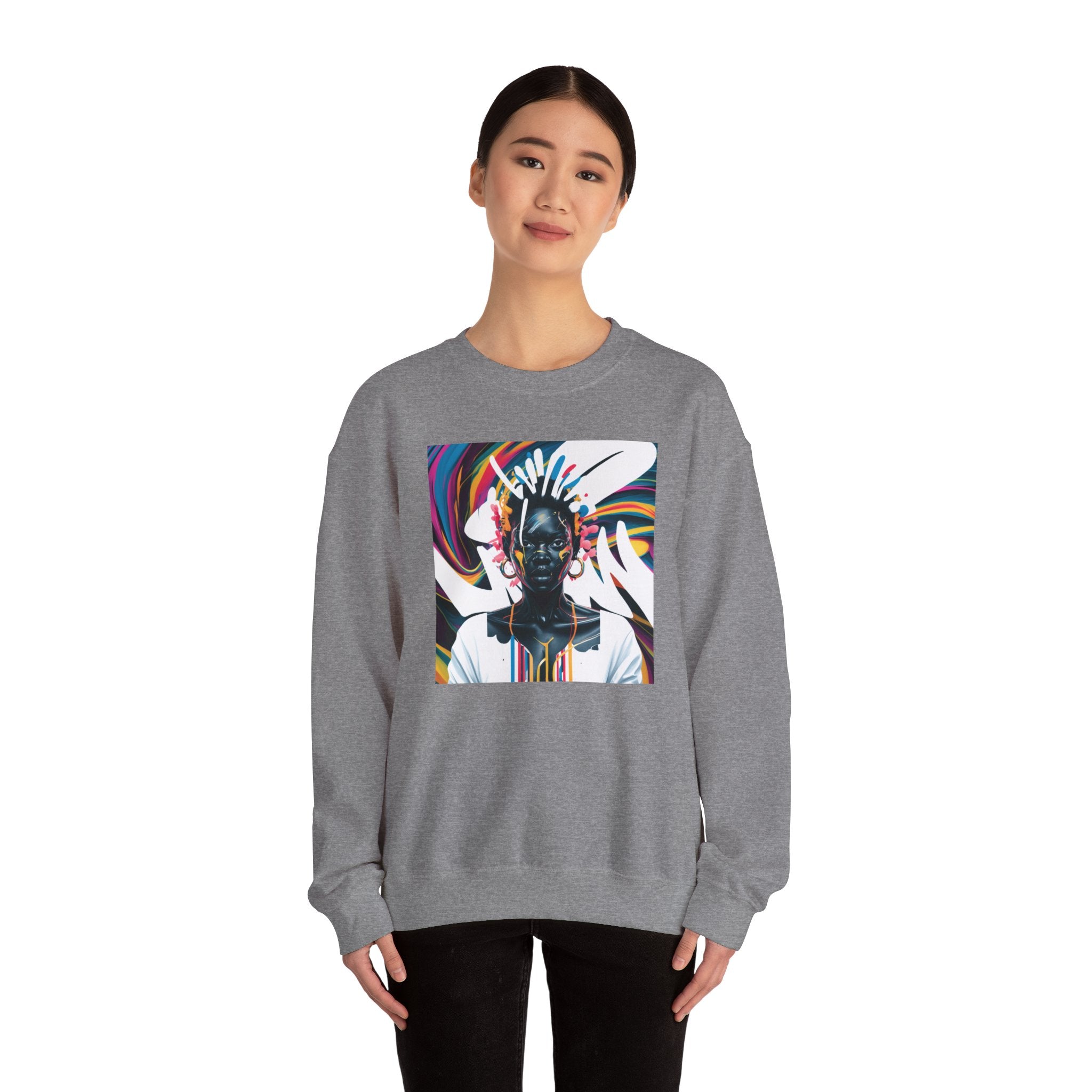 Sudadera unisex con estampado de reina africana y salpicaduras de color