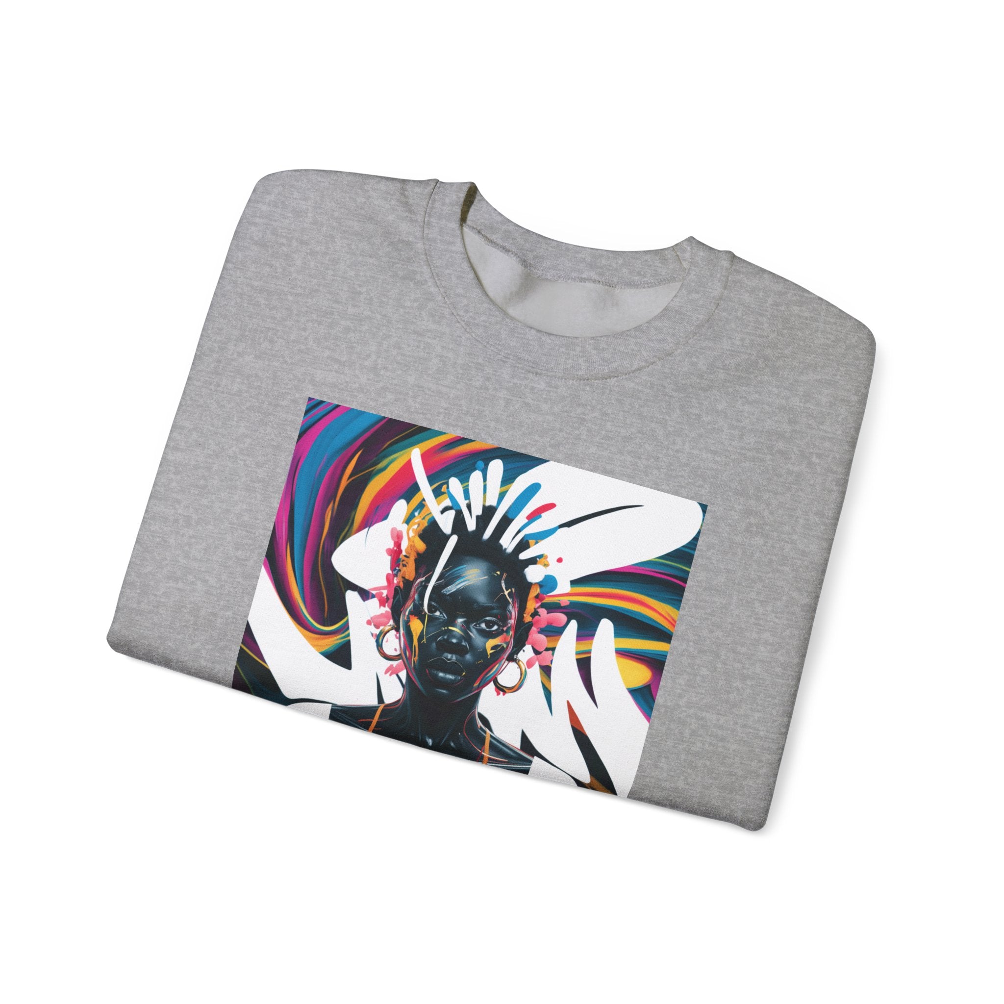 Sudadera unisex con estampado de reina africana y salpicaduras de color