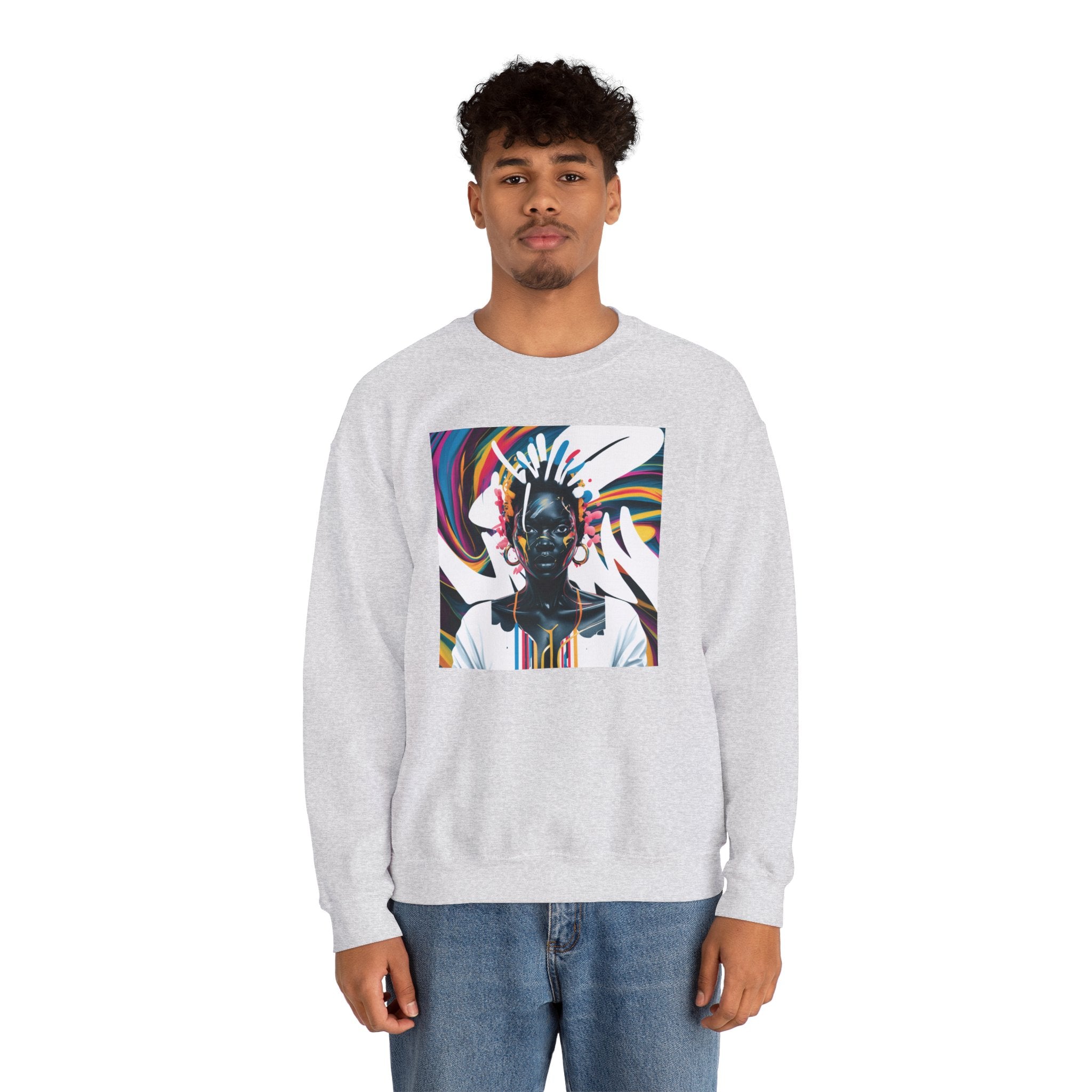 Sudadera unisex con estampado de reina africana y salpicaduras de color