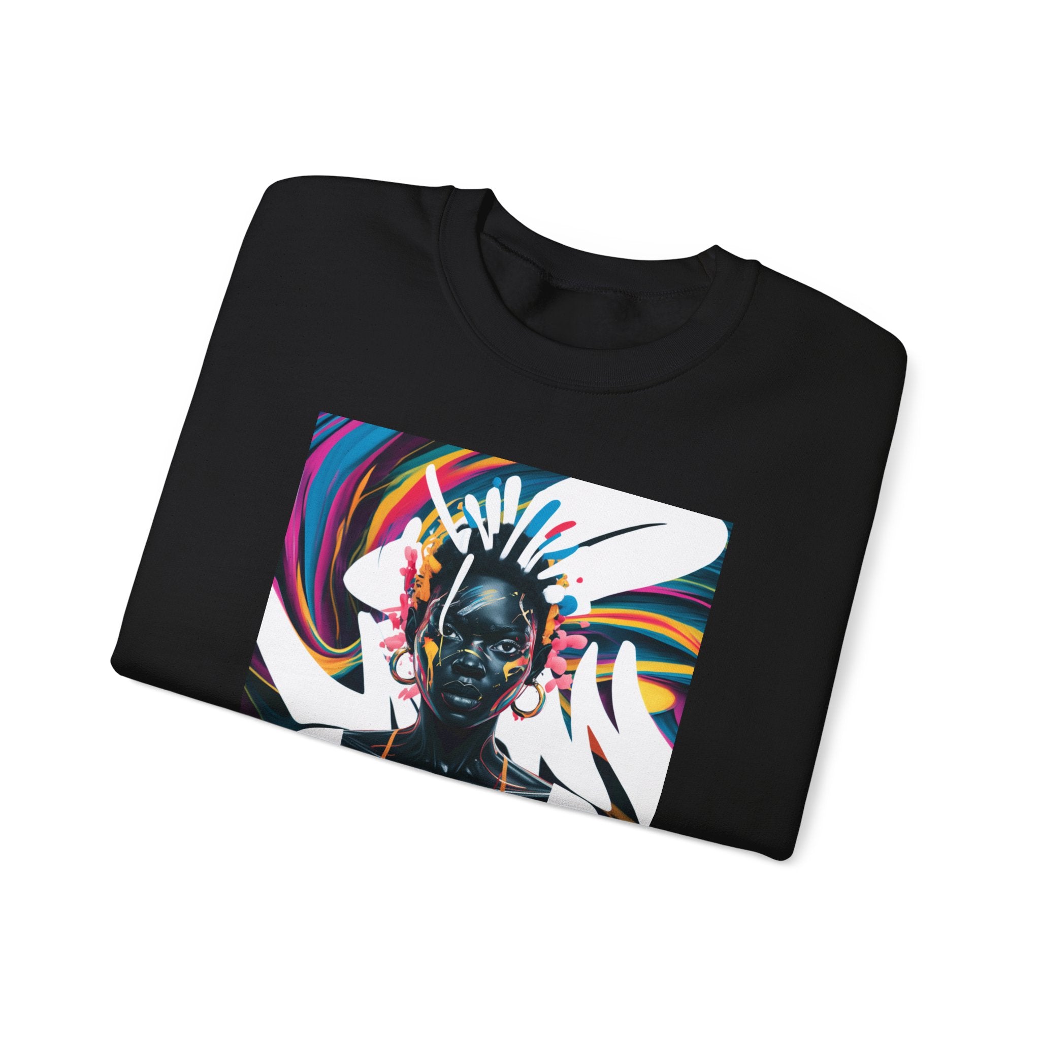 Sudadera unisex con estampado de reina africana y salpicaduras de color