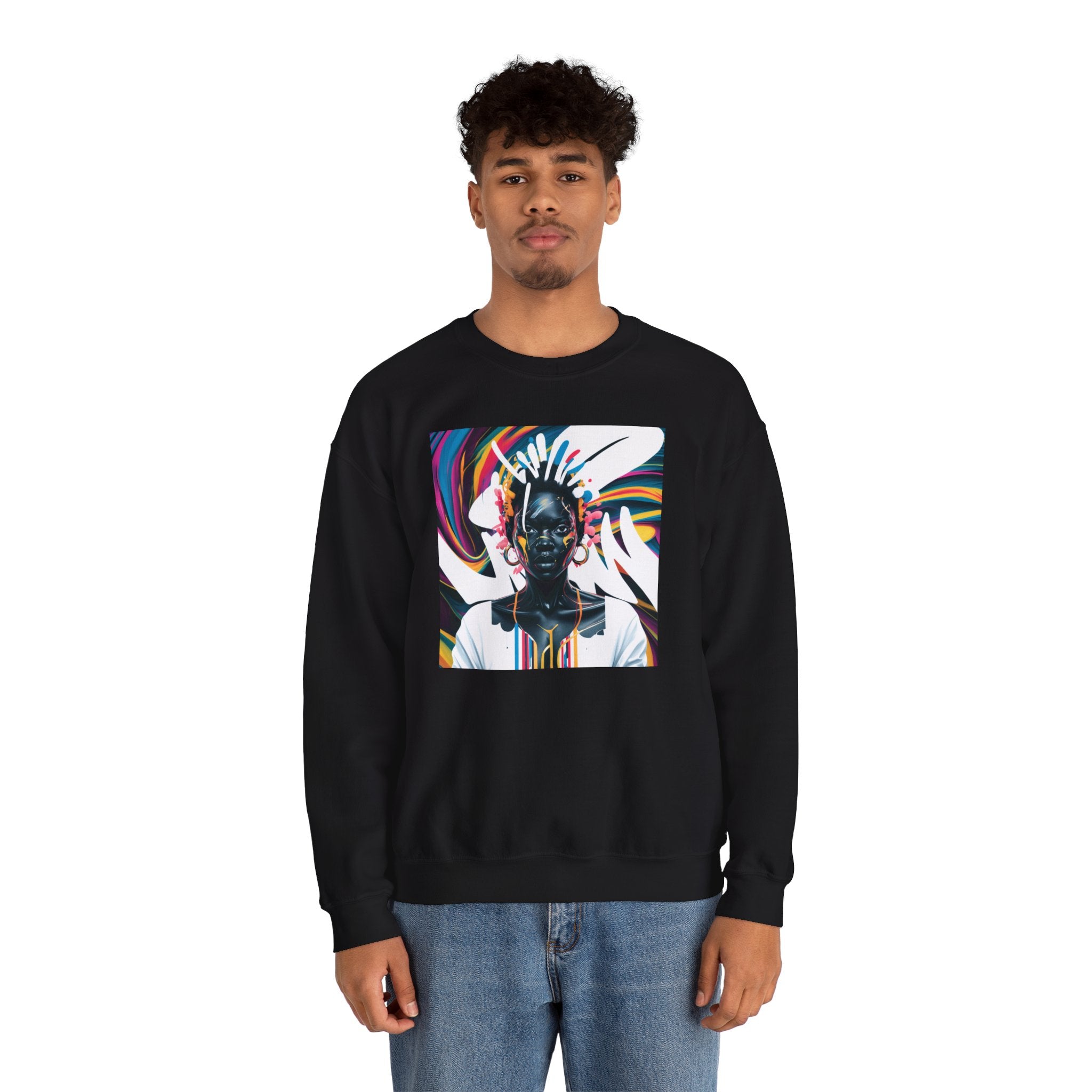 Sudadera unisex con estampado de reina africana y salpicaduras de color