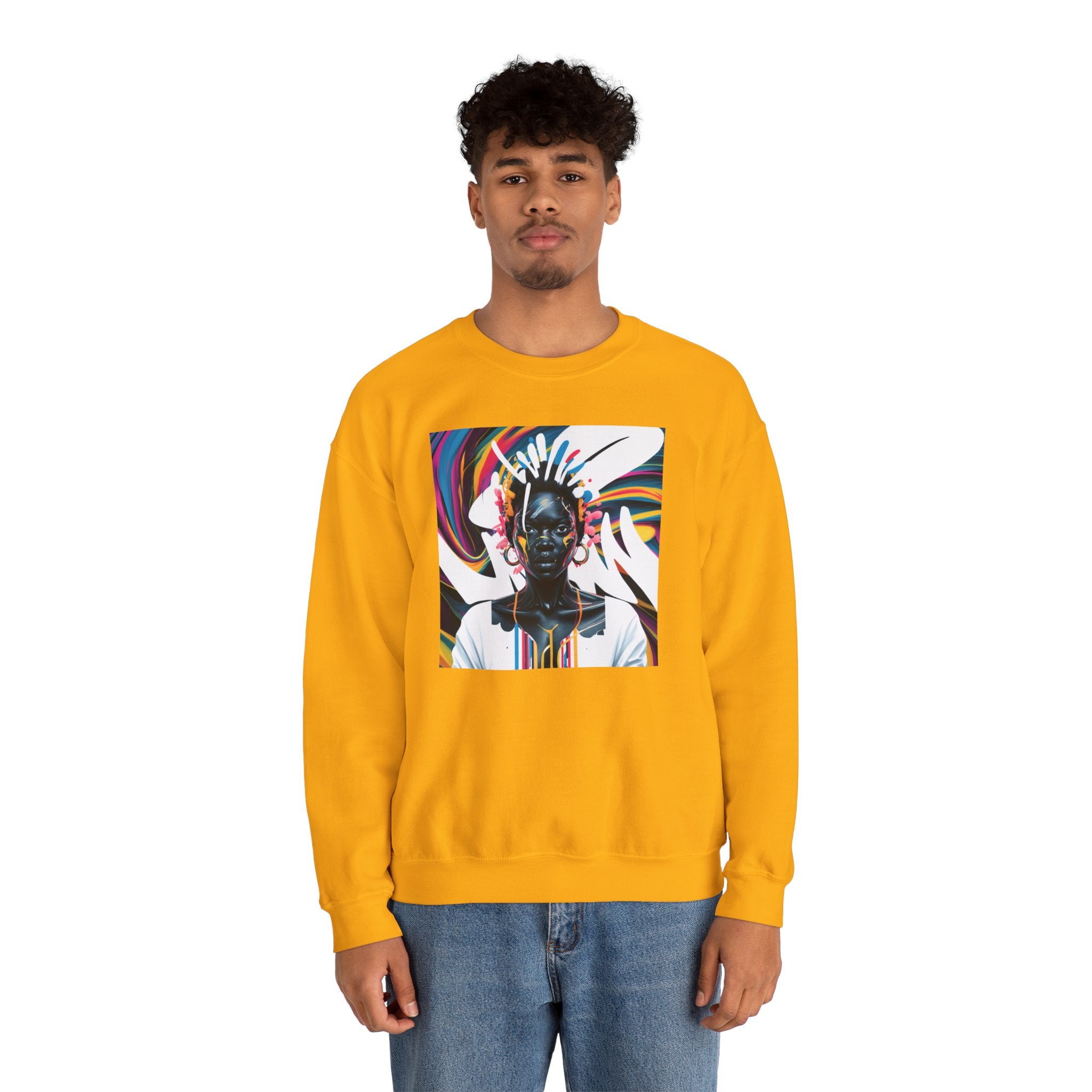 Sudadera unisex con estampado de reina africana y salpicaduras de color